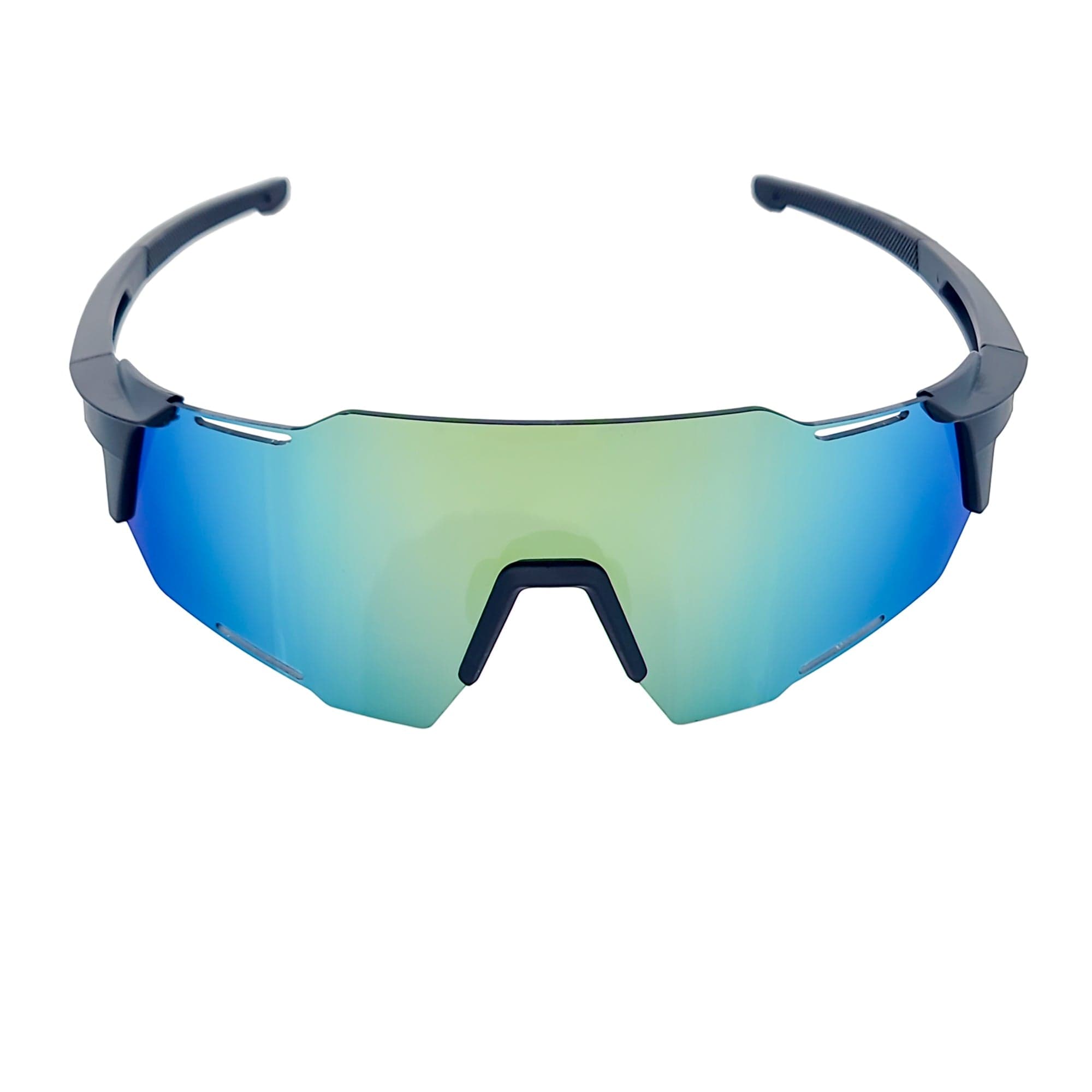 RAZER - Large Sports Wraparound Rimless Shield Sunglasses Black Yellow Mirror