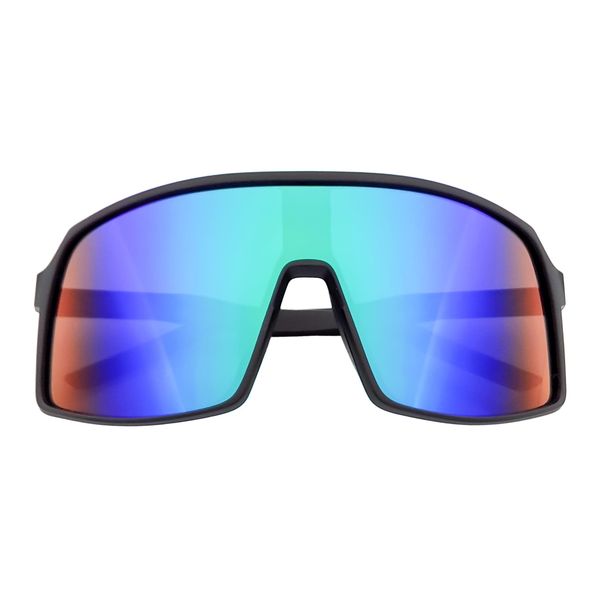 SENTRY - Large Sports Shield Sunglasses Matte Black Green - Blue Mirror