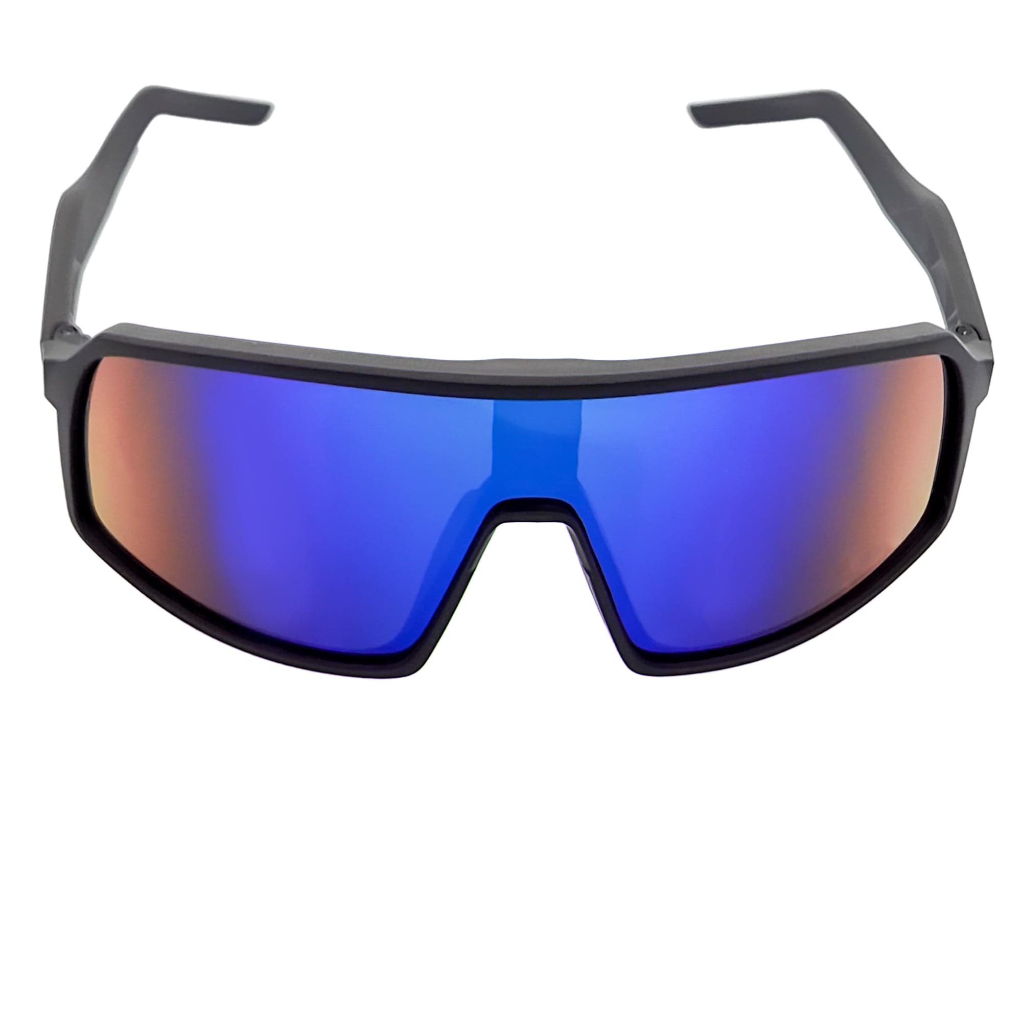SENTRY - Large Sports Shield Sunglasses Matte Black Green - Blue Mirror
