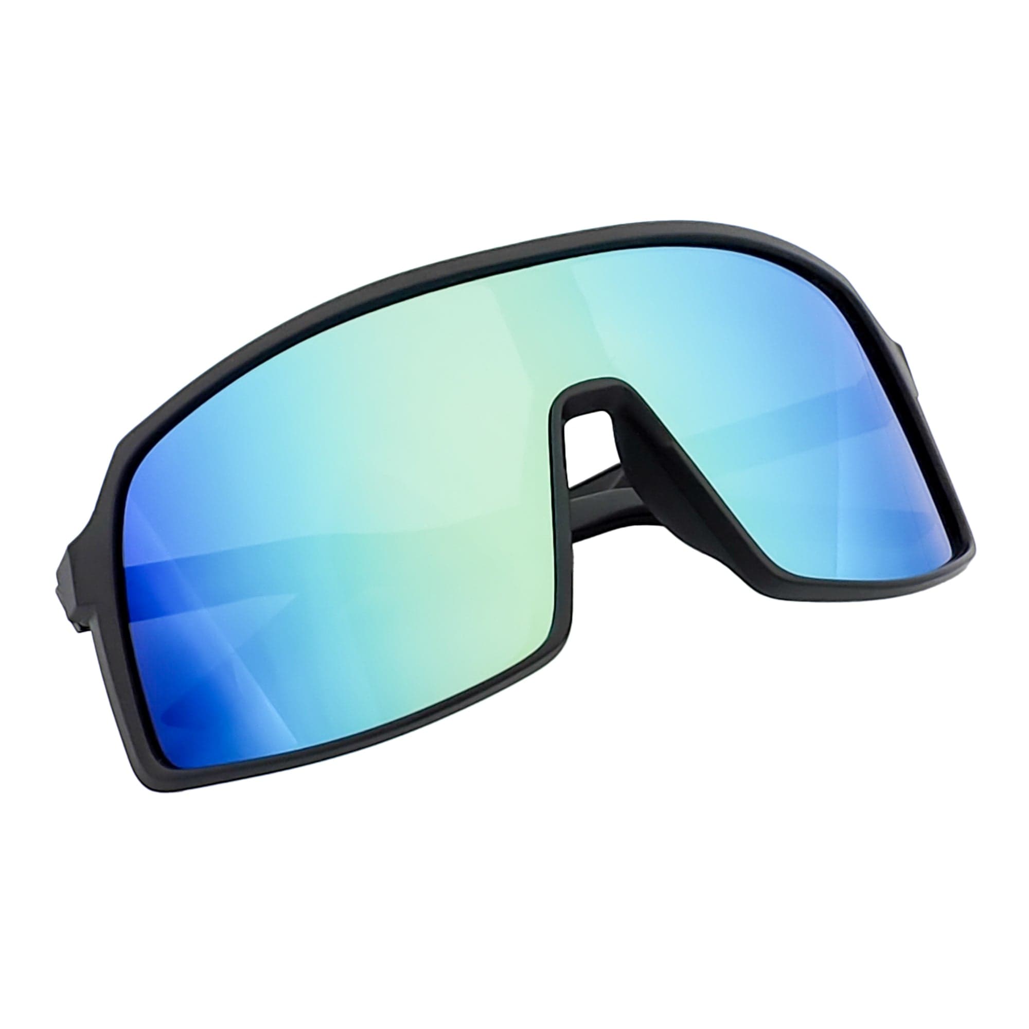 SENTRY - Large Sports Shield Sunglasses Matte Black Yellow - Blue Mirror