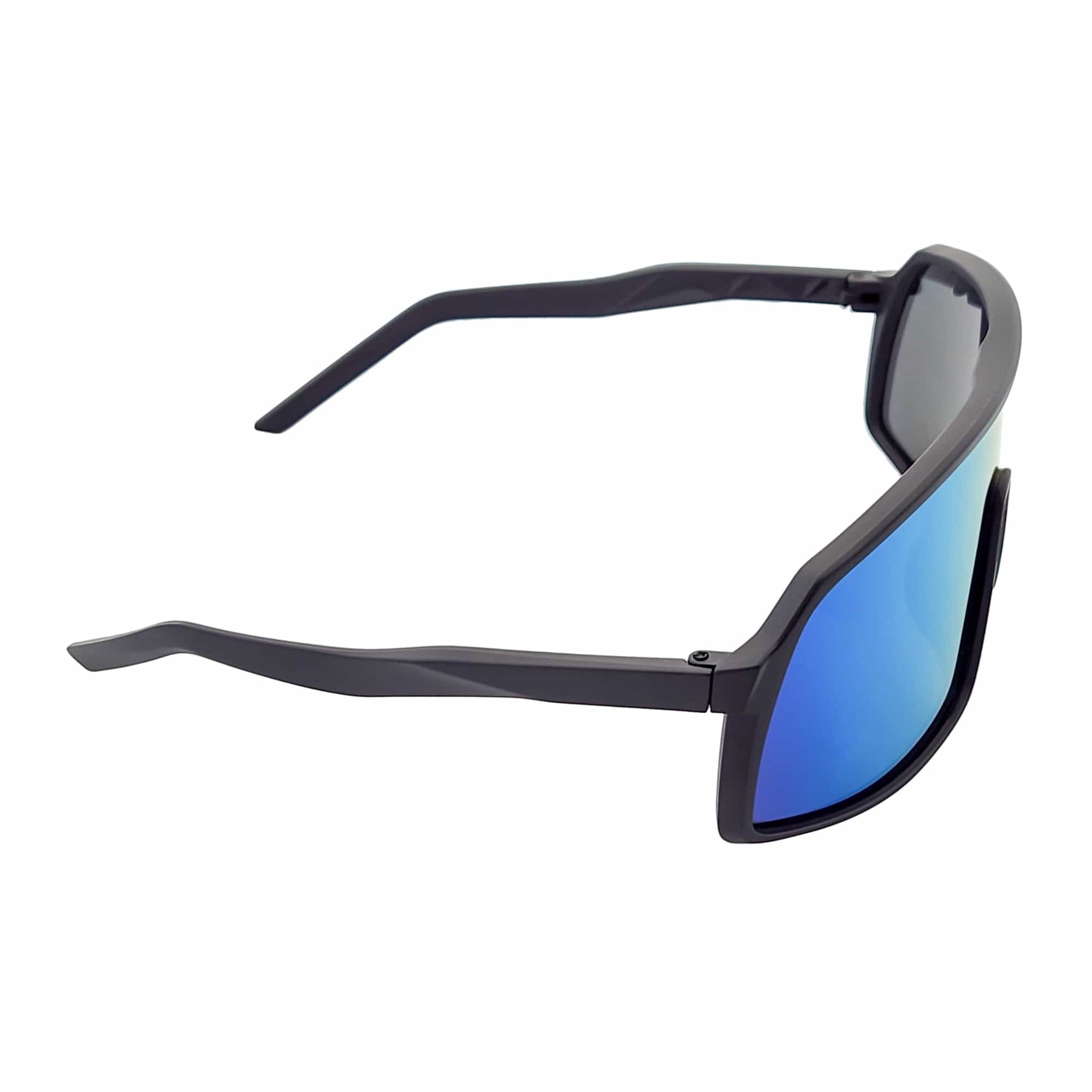 SENTRY - Large Sports Shield Sunglasses Matte Black Yellow - Blue Mirror