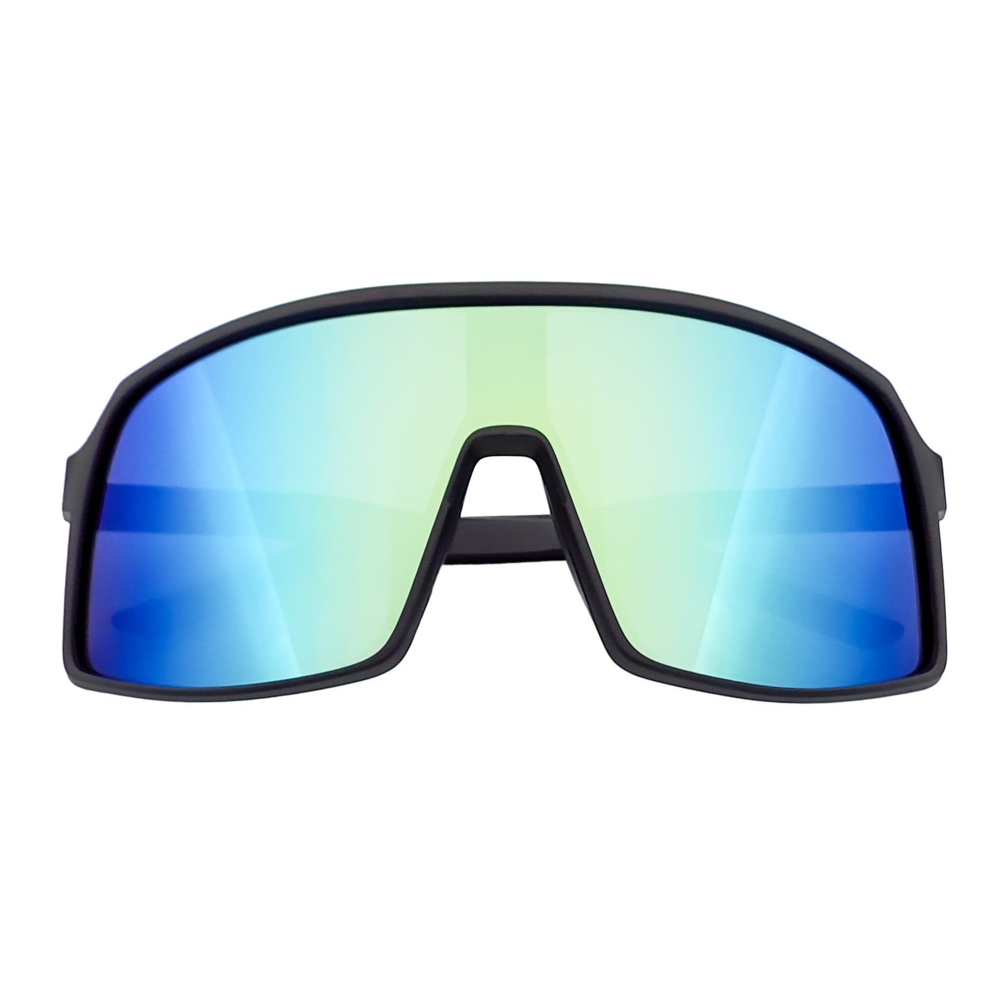 SENTRY - Large Sports Shield Sunglasses Matte Black Yellow - Blue Mirror