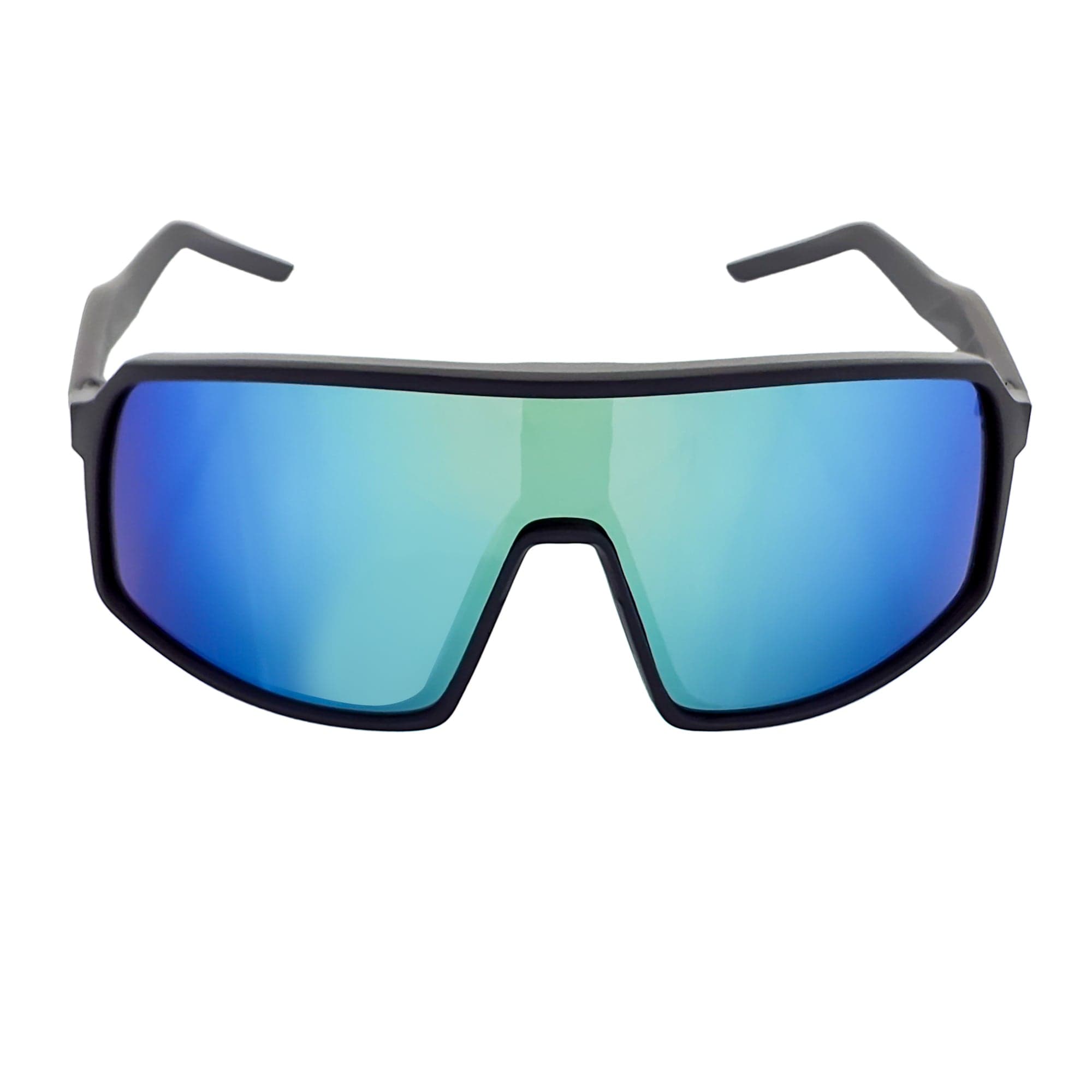 SENTRY - Large Sports Shield Sunglasses Matte Black Yellow - Blue Mirror