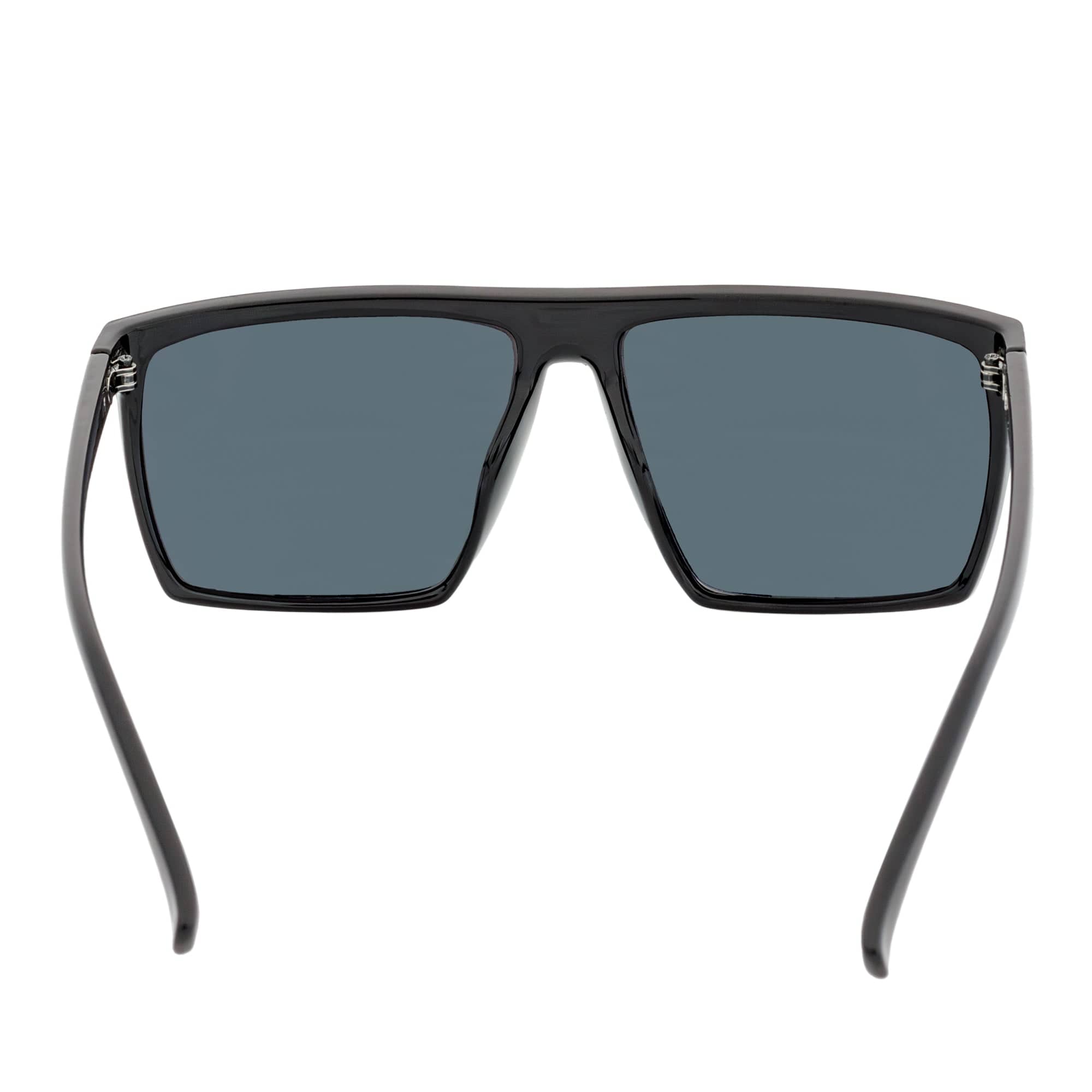 SKOL - Thin Modern Flat Top Square Sunglasses Gloss Black Yellow Mirror