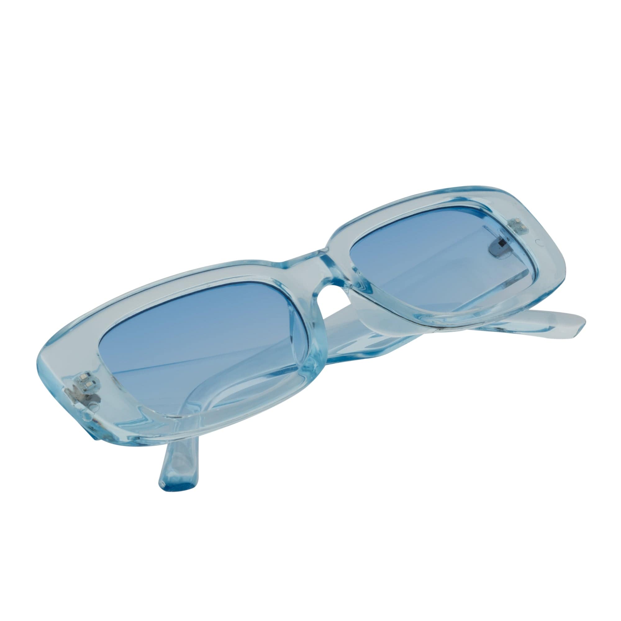 SLIM - Retro 90s Slim Small Rectangle Sunglasses Blue Frame Blue Lens