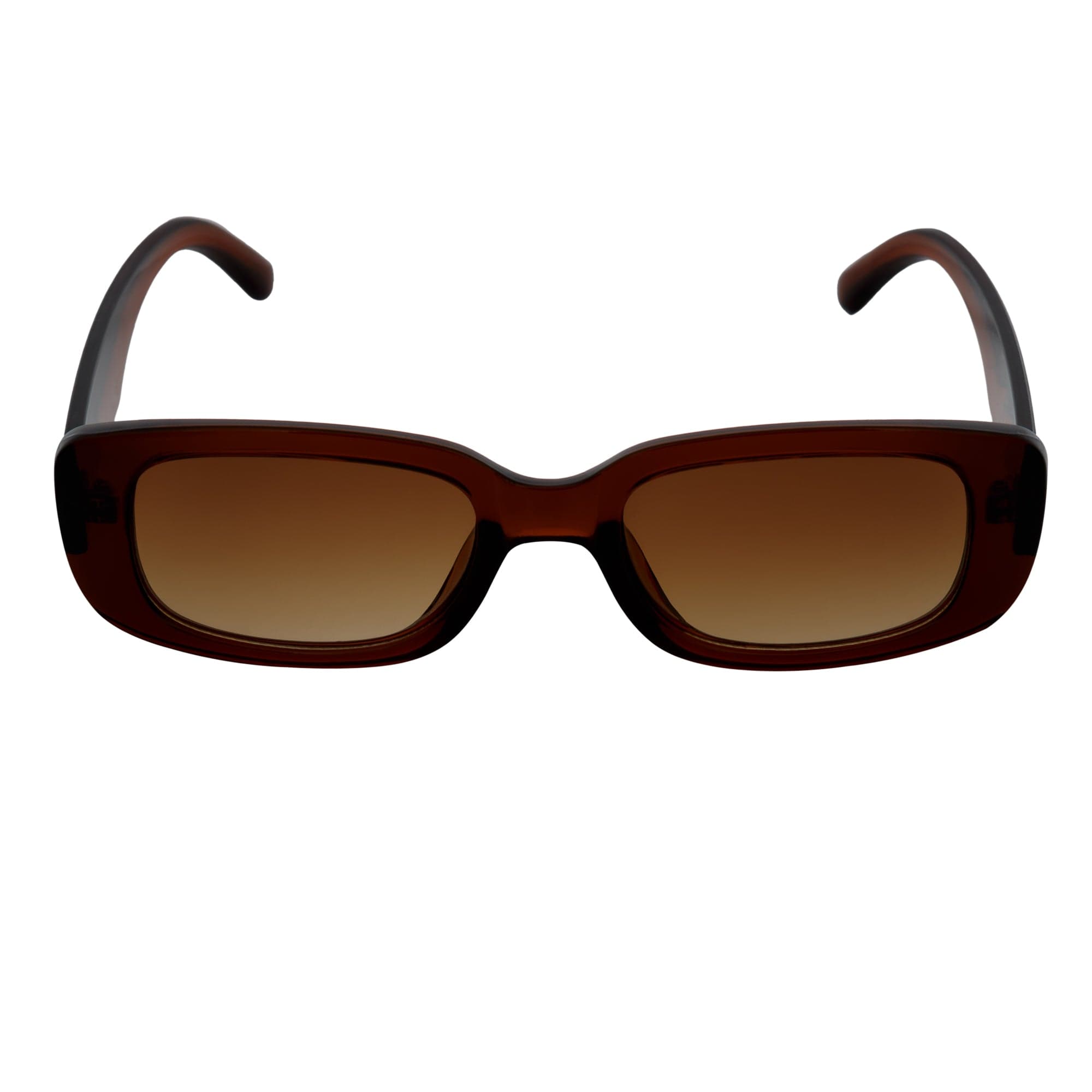 SLIM - Retro 90s Slim Small Rectangle Sunglasses Clear Brown Amber Fade