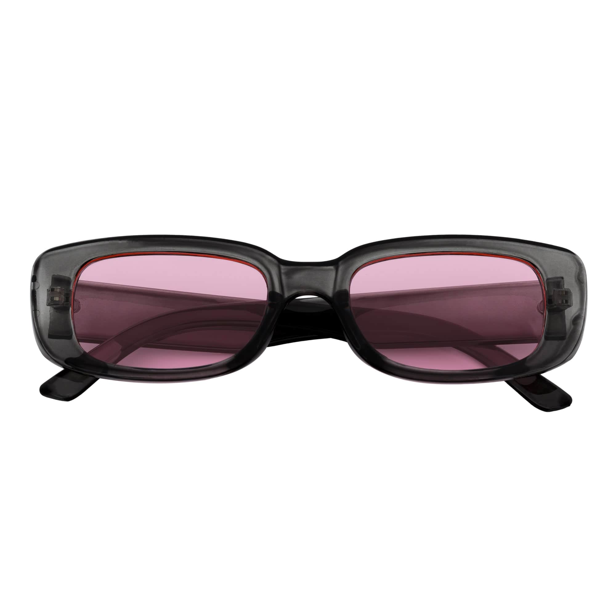 SLIM - Retro 90s Slim Small Rectangle Sunglasses Crystal Clear Pink Tint