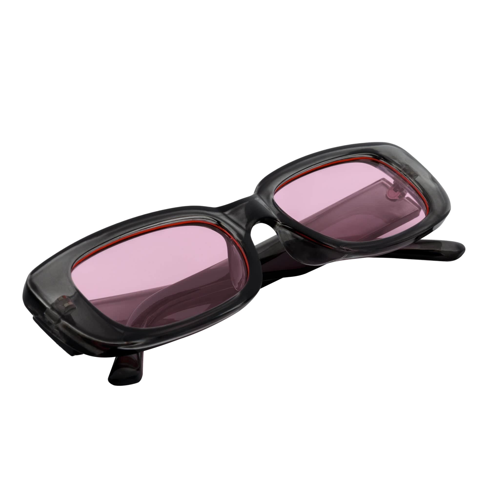 SLIM - Retro 90s Slim Small Rectangle Sunglasses Crystal Clear Pink Tint - Morspecs M1034-5