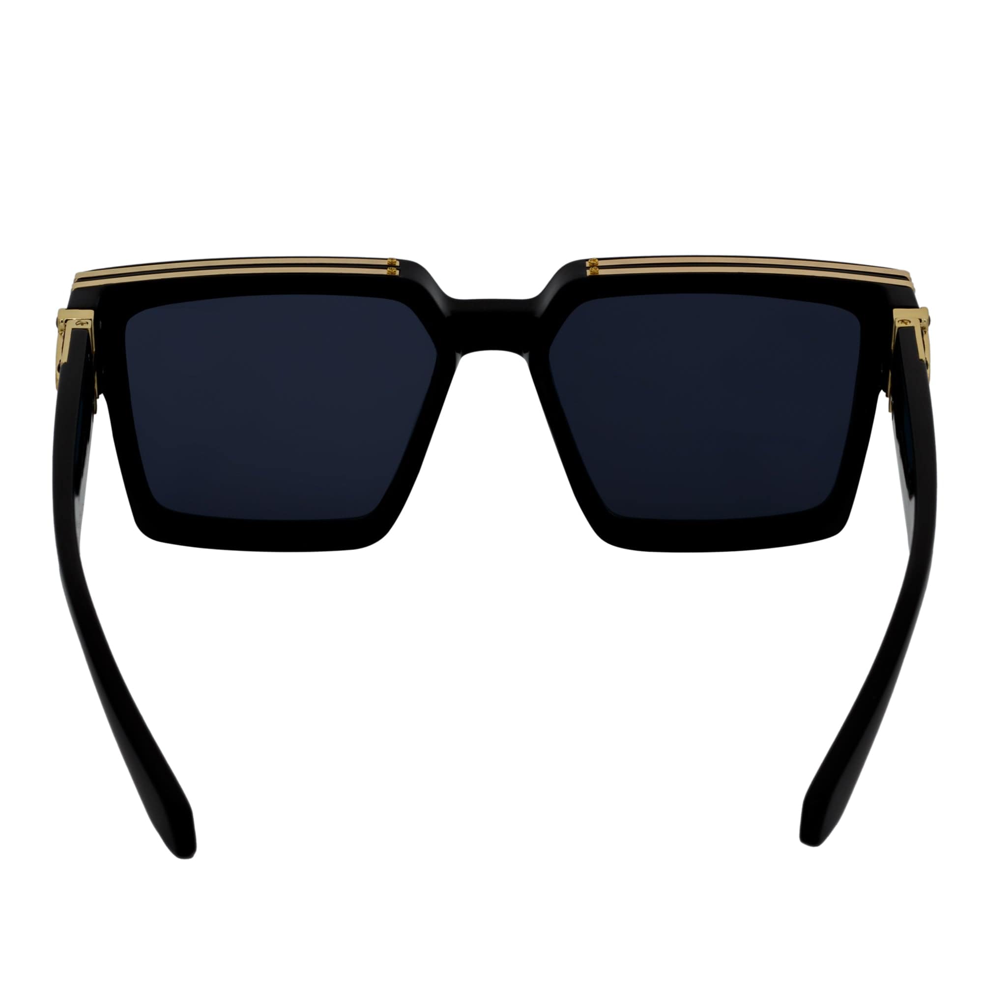 TWO BILLION - Large Fashion Square Horn Rimmed Sunglasses Gloss Black - Gold Smoke
