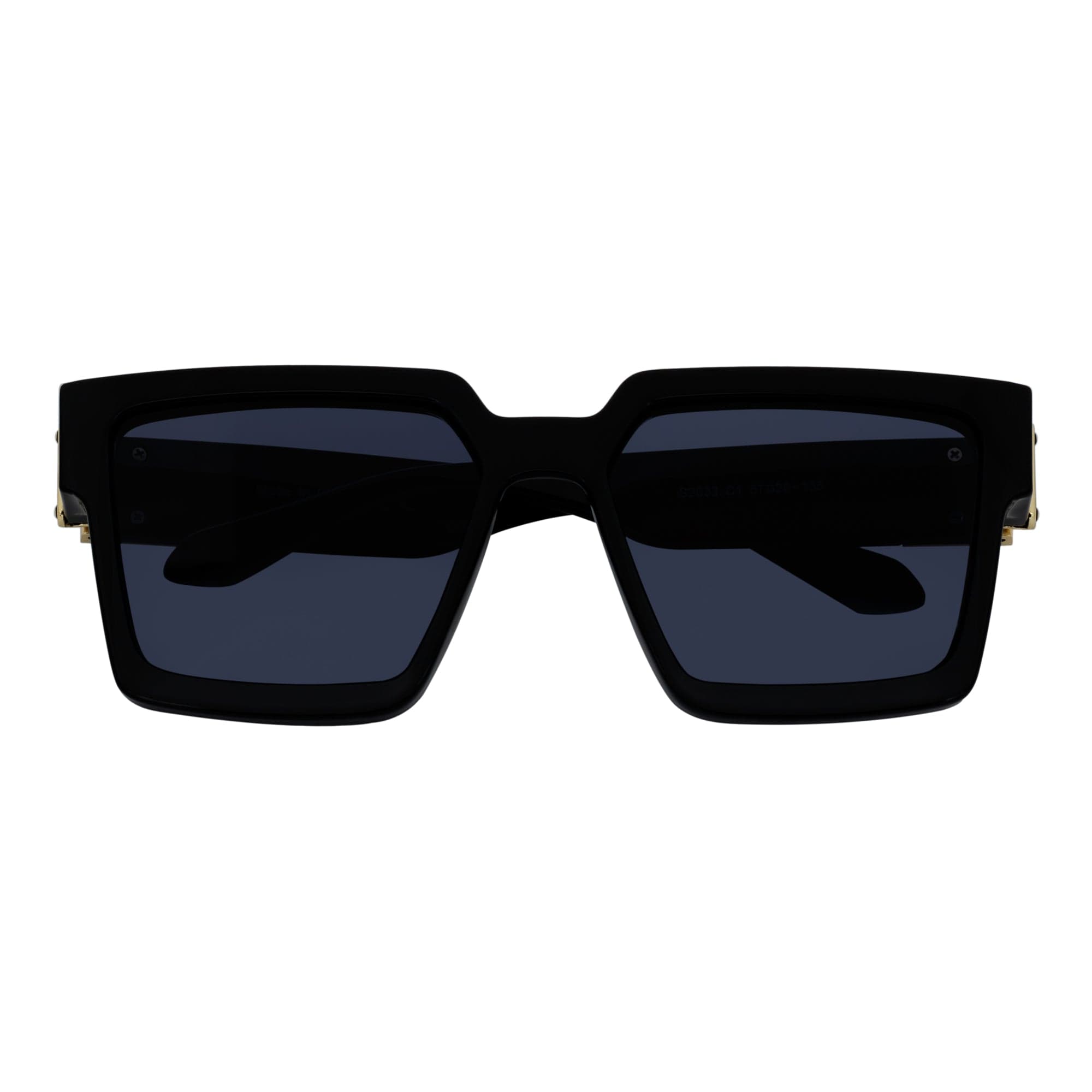 TWO BILLION - Large Fashion Square Horn Rimmed Sunglasses Gloss Black - Gold Smoke