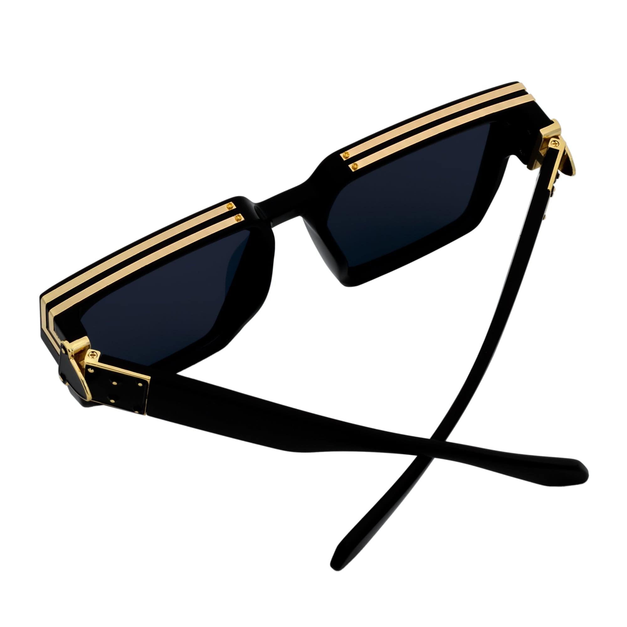 TWO BILLION - Large Fashion Square Horn Rimmed Sunglasses Gloss Black - Gold Smoke