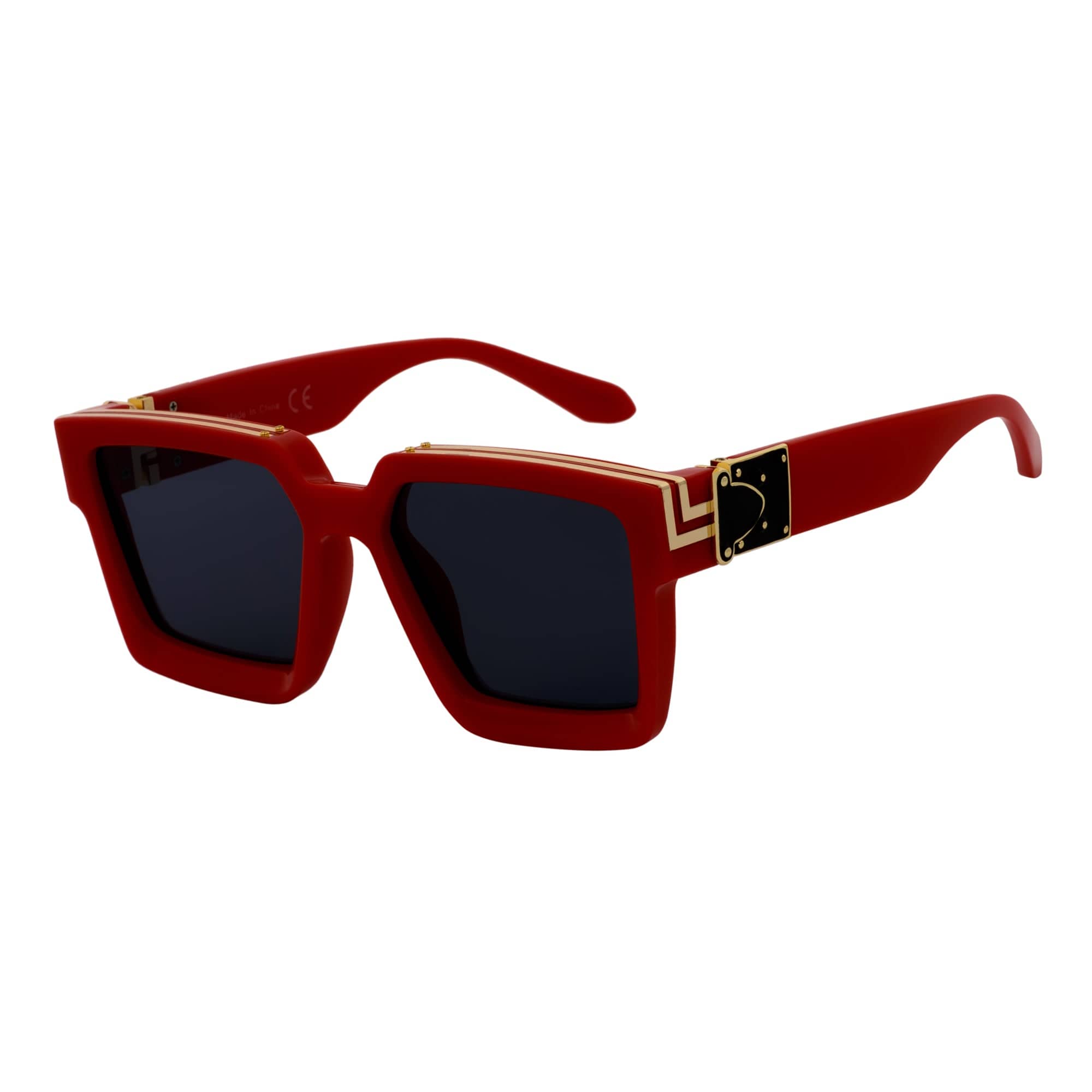 TWO BILLION - Large Horn Rimmed Fashion Square Sunglasses Gloss Red - Gold Smoke