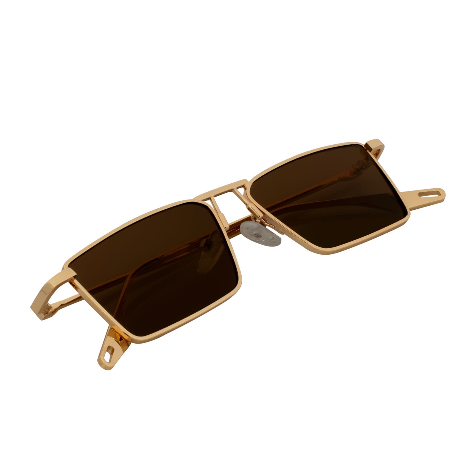 ZUIKO - Small Retro 90s Fashion Metal Rectangle Sunglasses Gold Brown Tint