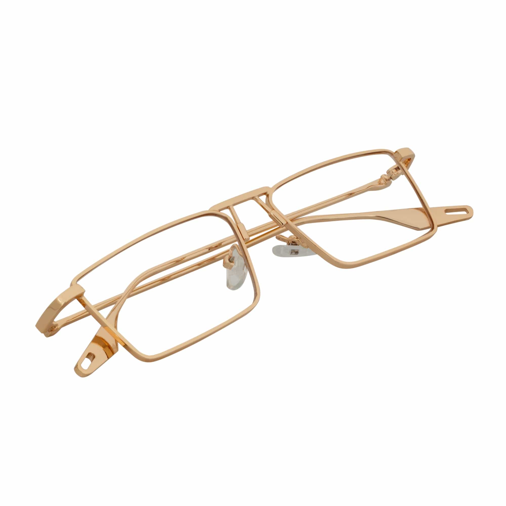 ZUIKO - Small Retro 90s Fashion Metal Rectangle Sunglasses Gold Clear Blue Light Lens