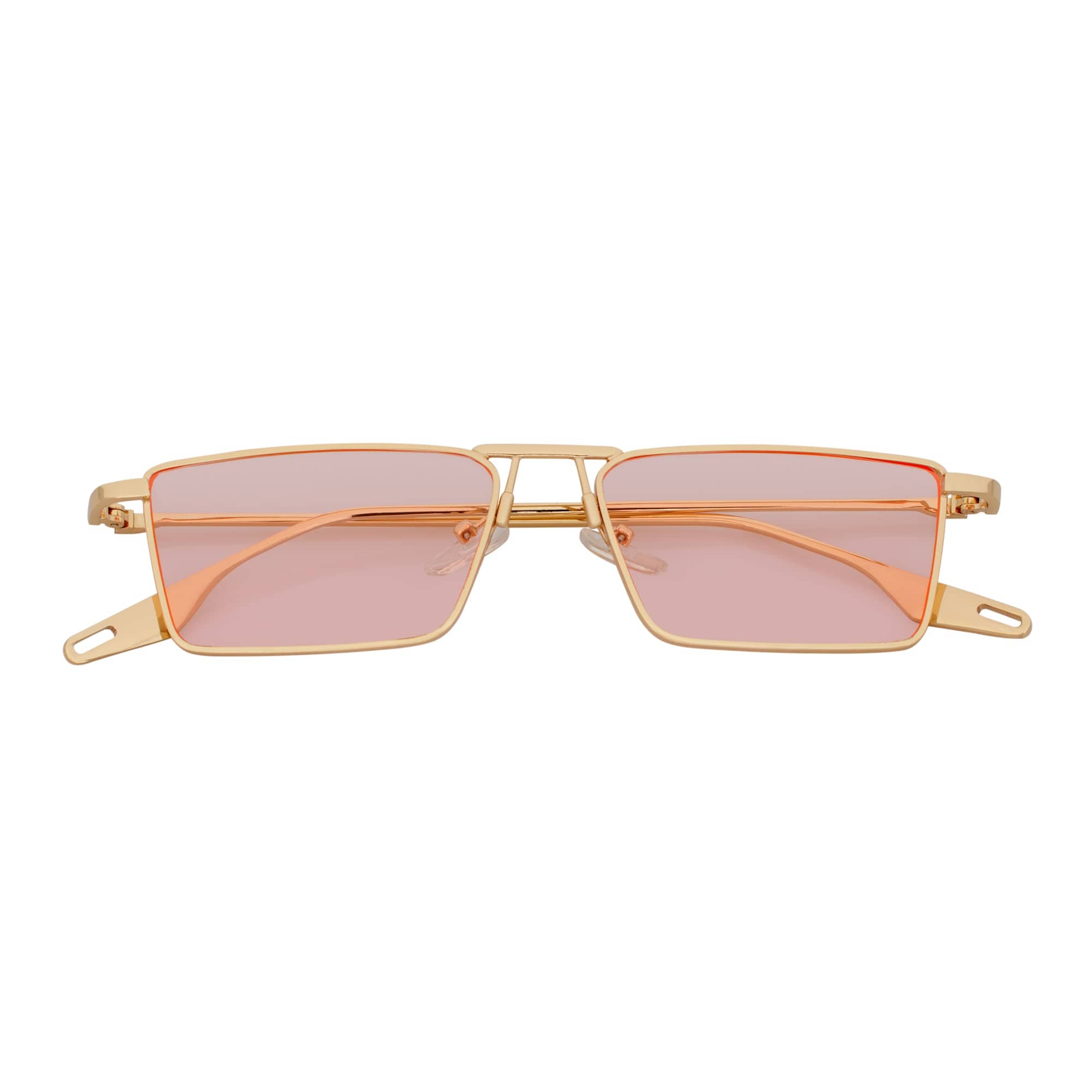ZUIKO - Small Retro 90s Fashion Metal Rectangle Sunglasses Gold Pink Tint