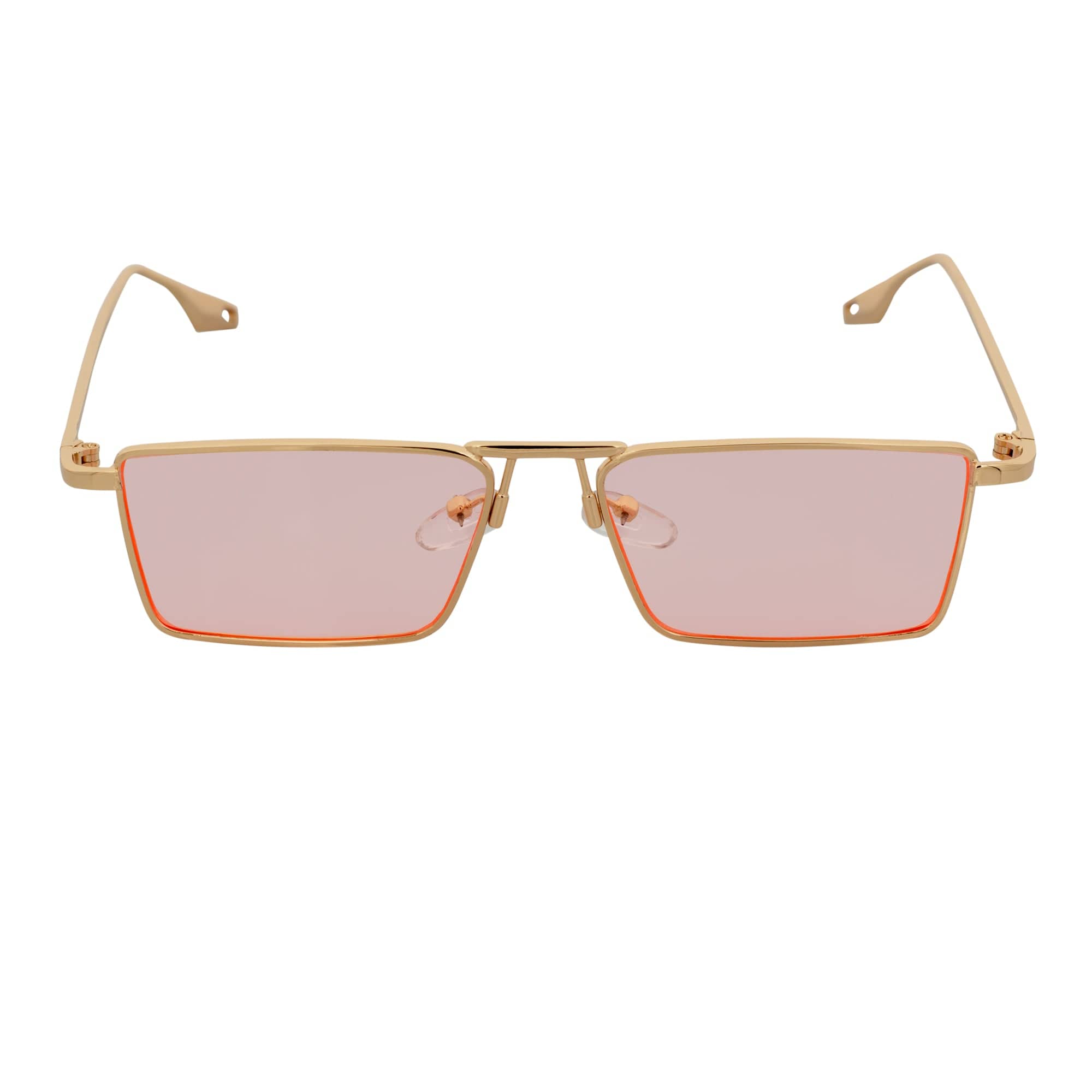 ZUIKO - Small Retro 90s Fashion Metal Rectangle Sunglasses Gold Pink Tint