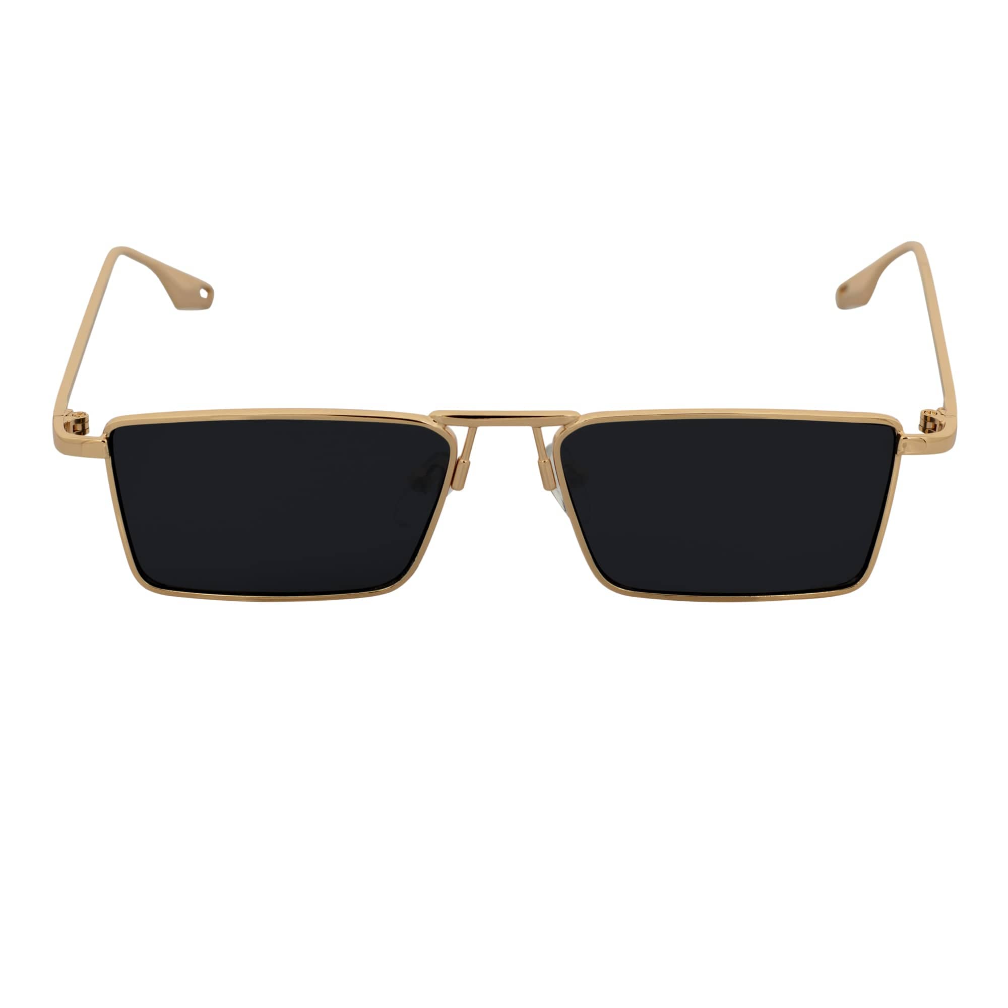 ZUIKO - Small Retro 90s Fashion Metal Rectangle Sunglasses Gold Smoke Tint