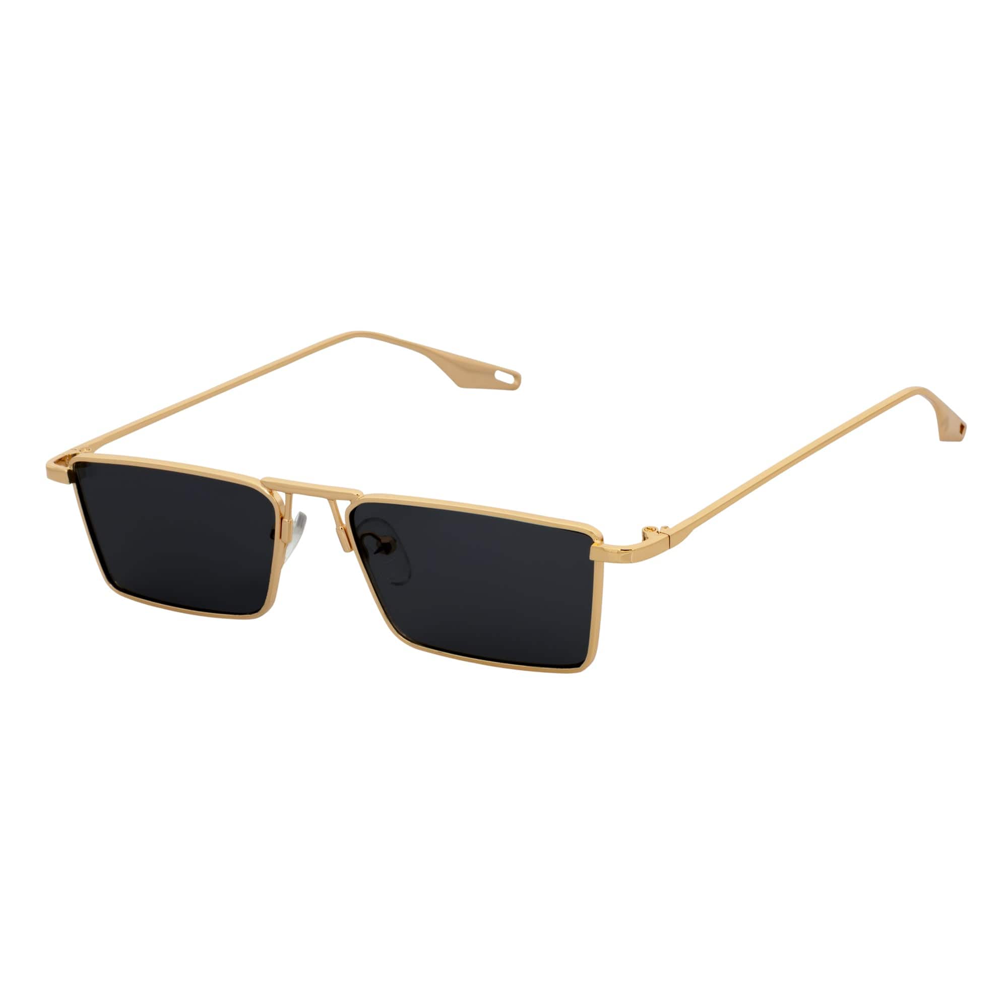 ZUIKO - Small Retro 90s Fashion Metal Rectangle Sunglasses Gold Smoke Tint