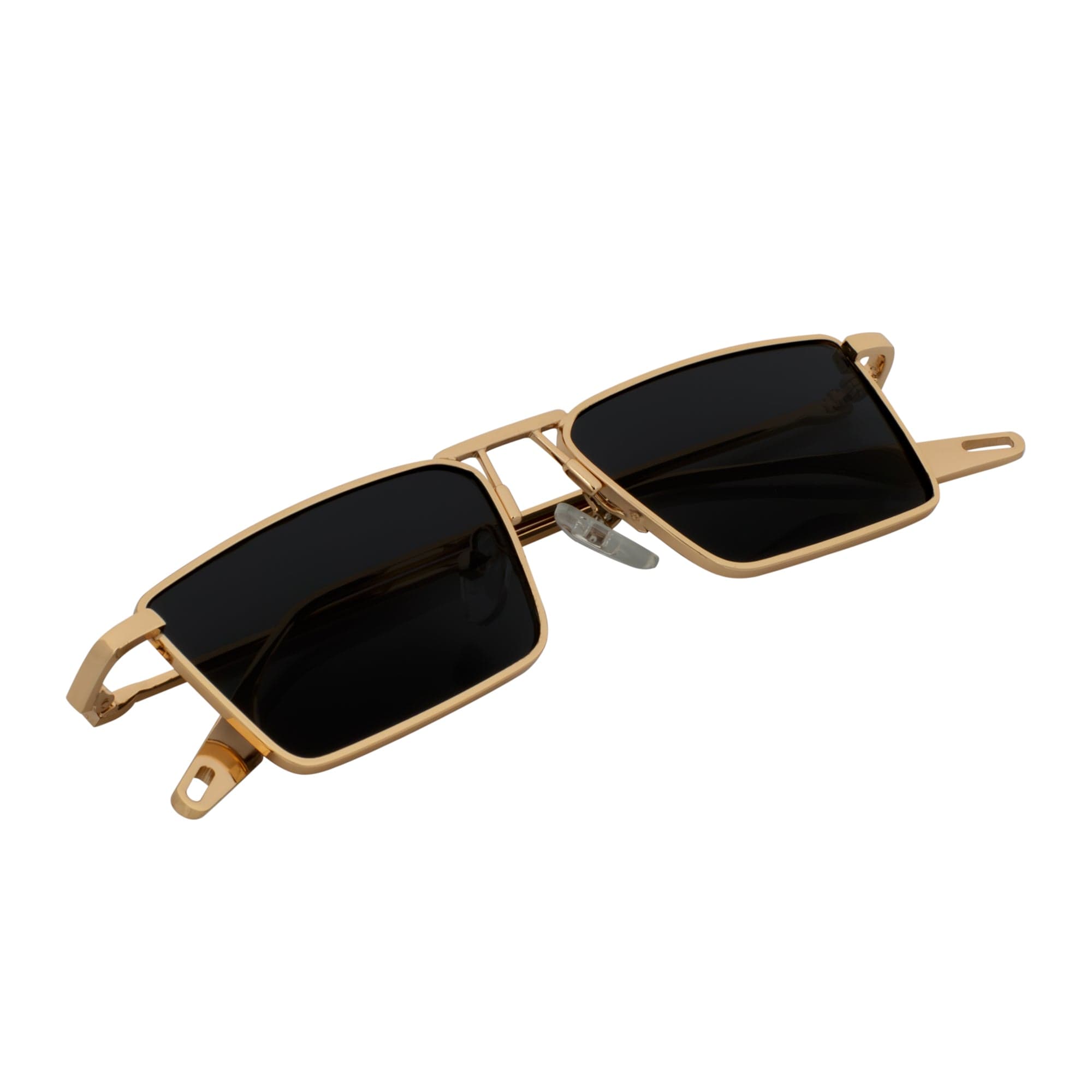 ZUIKO - Small Retro 90s Fashion Metal Rectangle Sunglasses Gold Smoke Tint
