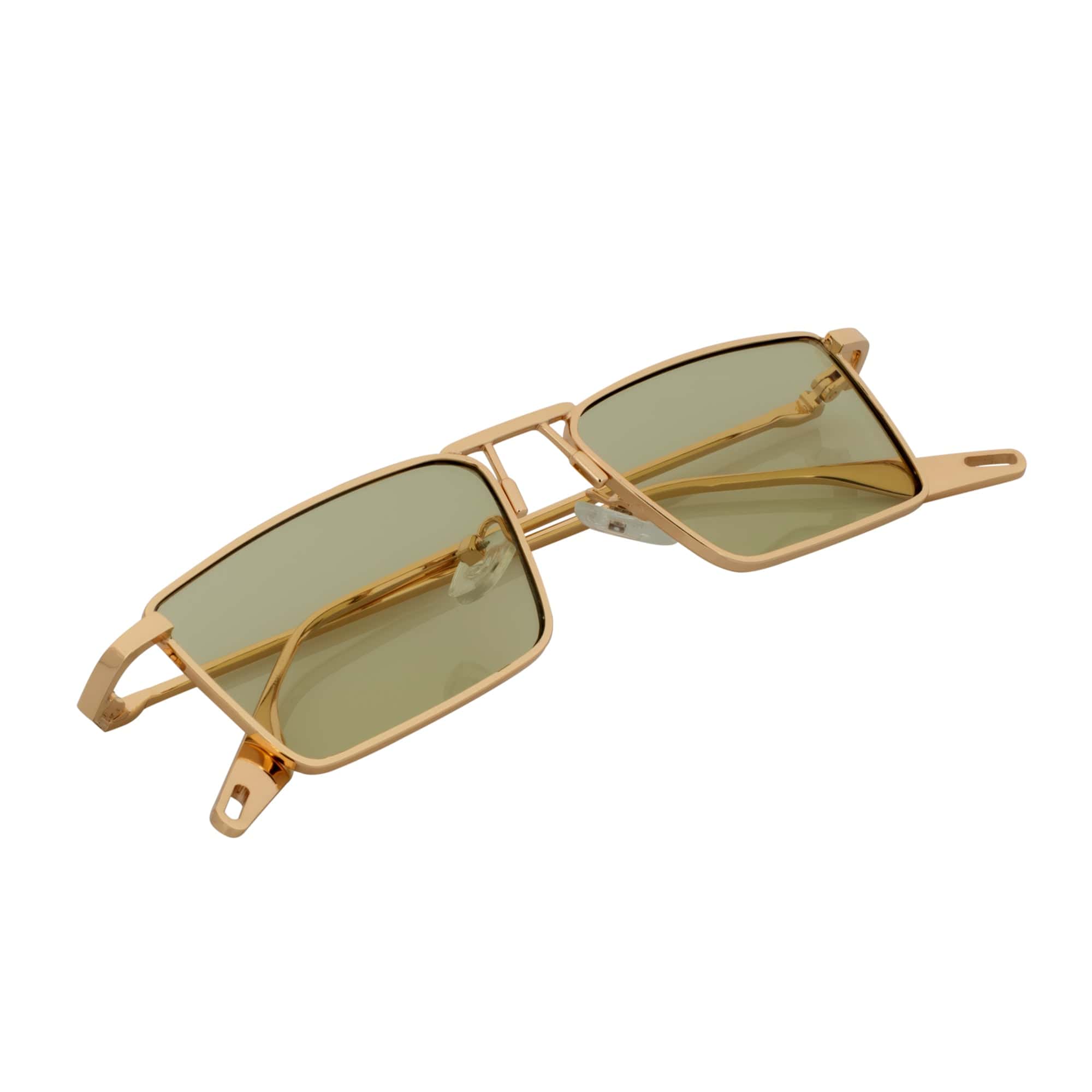 ZUIKO - Small Retro 90s Metal Rectangle Sunglasses Gold Yellow Driving Lens