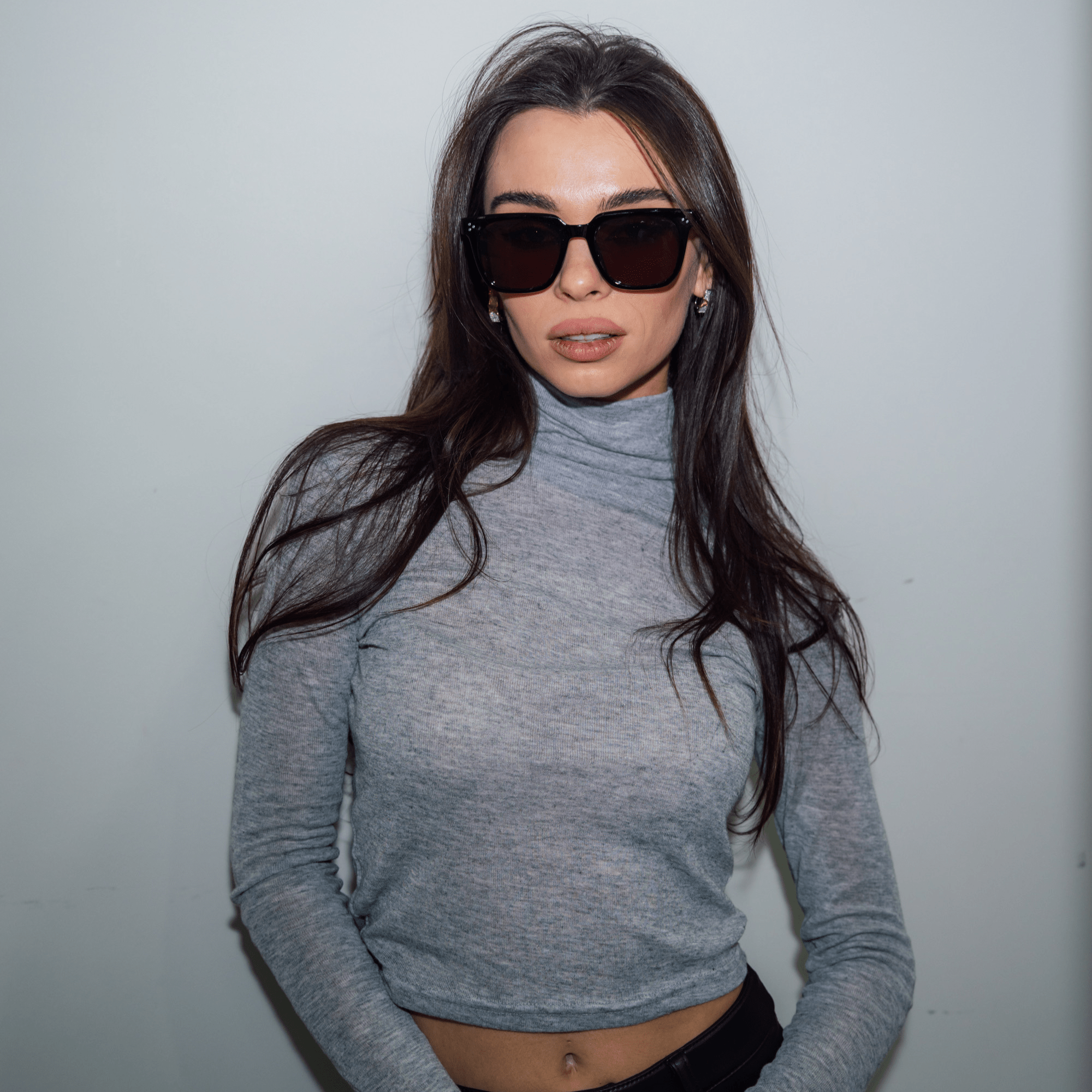 MYA - Polarized Womens Oversize 3 Pin Cat Eye Sunglasses Gloss Black Smoke