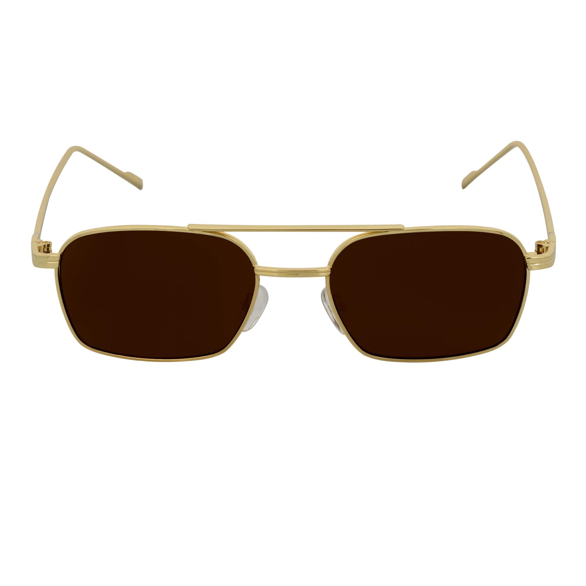 NEUMANN - Retro 90s Fashion Metal Small Rectangle Sunglasses Gold Brown - MorspecsM1094-5
