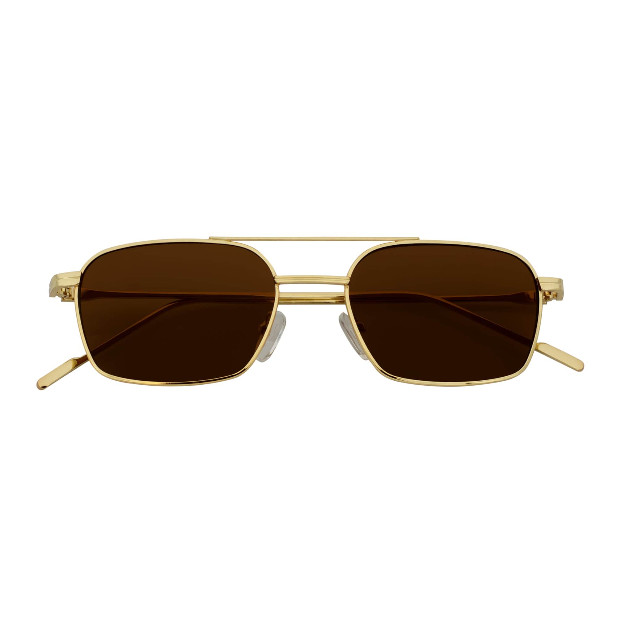 NEUMANN - Retro 90s Fashion Metal Small Rectangle Sunglasses Gold Brown