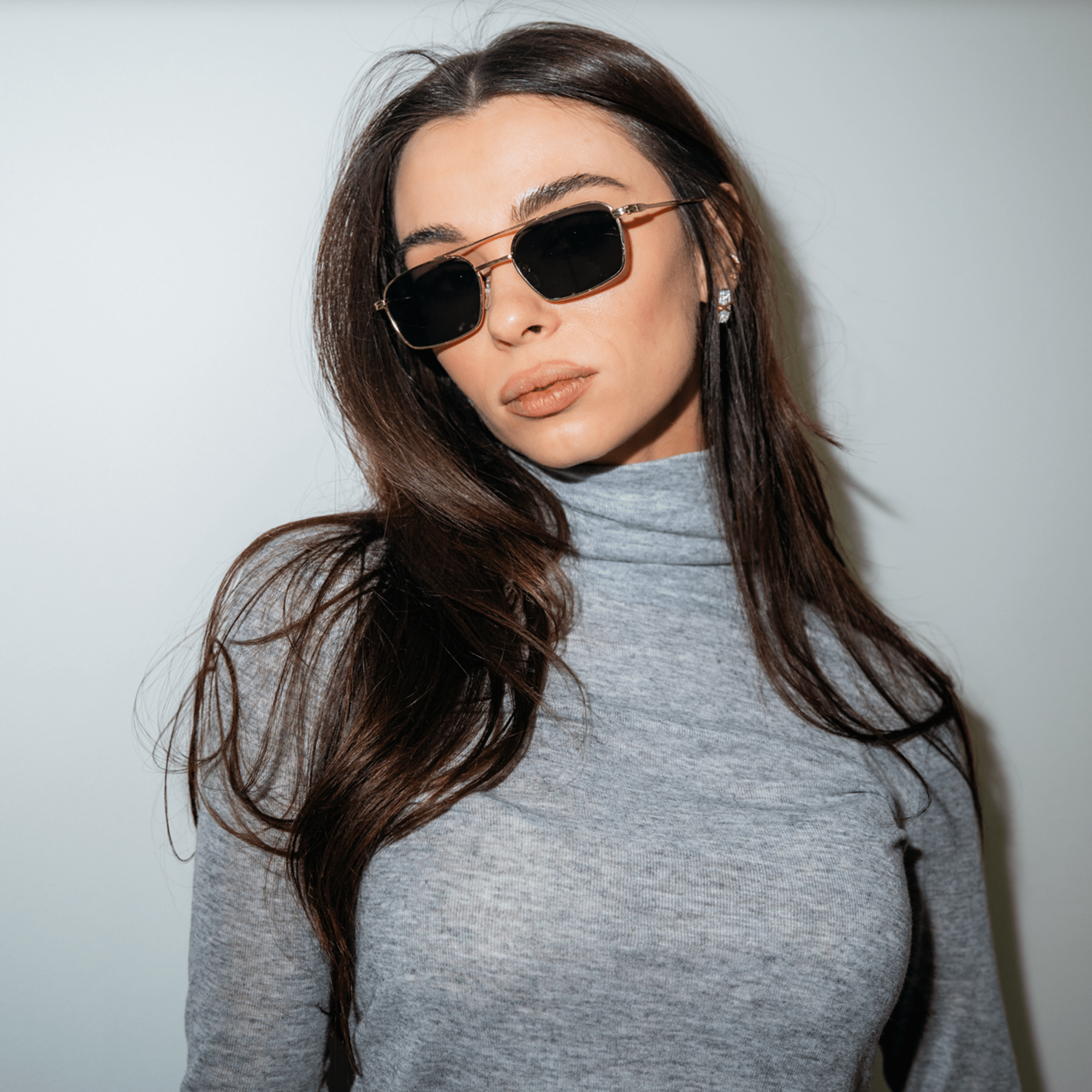 NEUMANN - Retro 90s Fashion Metal Small Rectangle Sunglasses Gold Smoke