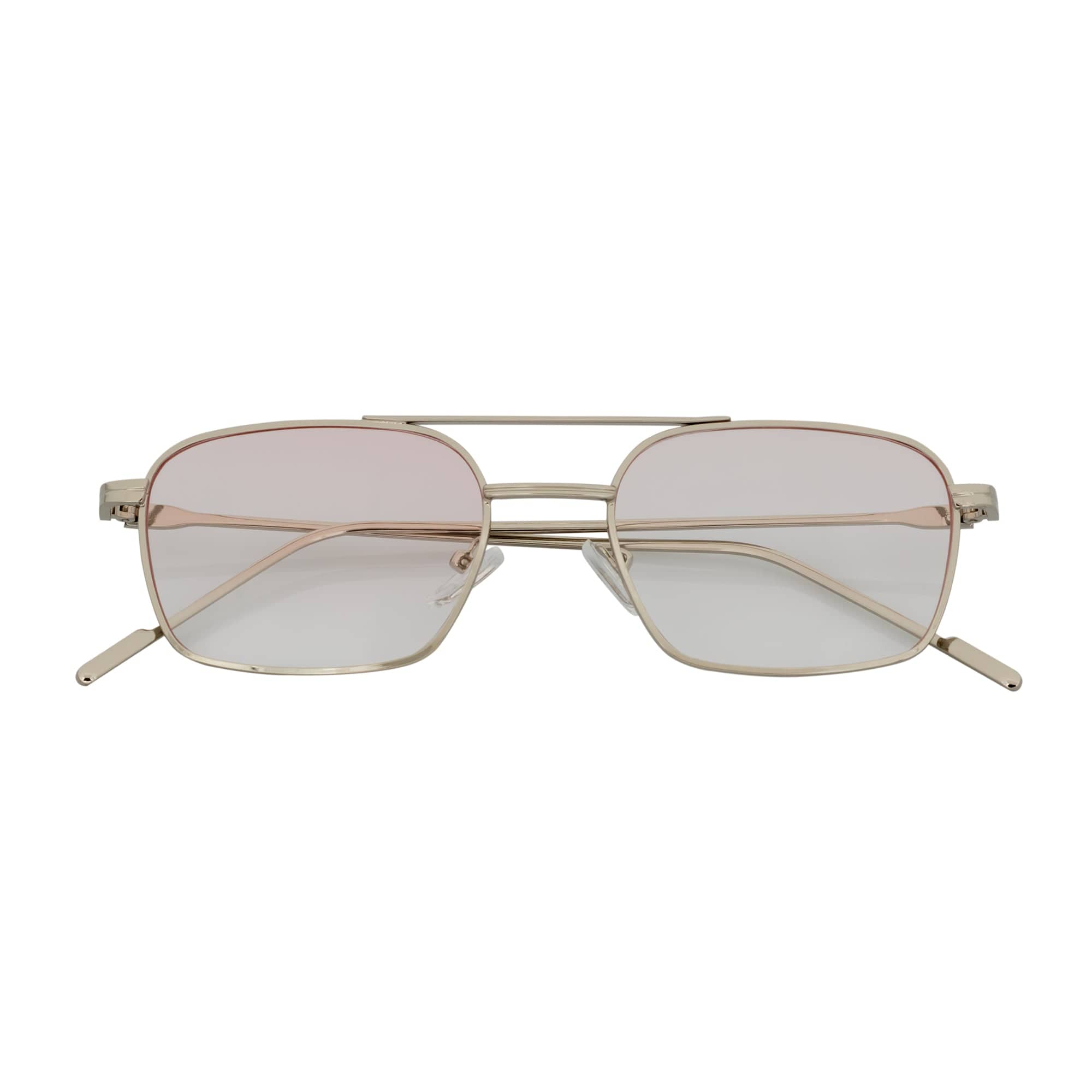 NEUMANN - Retro Small Metal Rectangle Sunglasses Silver Pink - Clear Fade