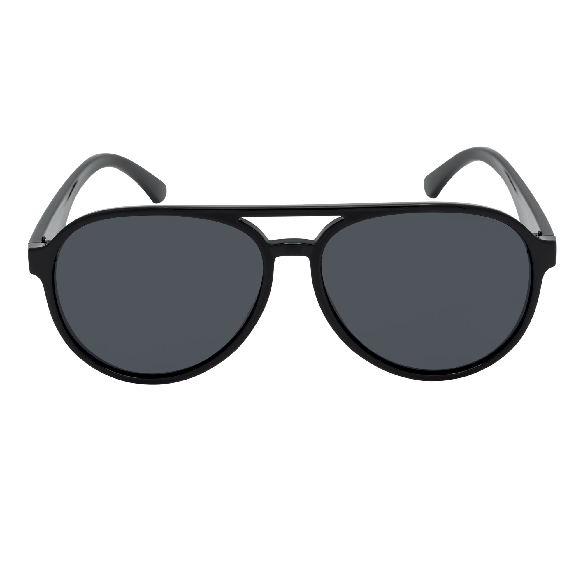 NOS - Polarized Classic Plastic Round Aviator Sunglasses Gloss Black Smoke Lens