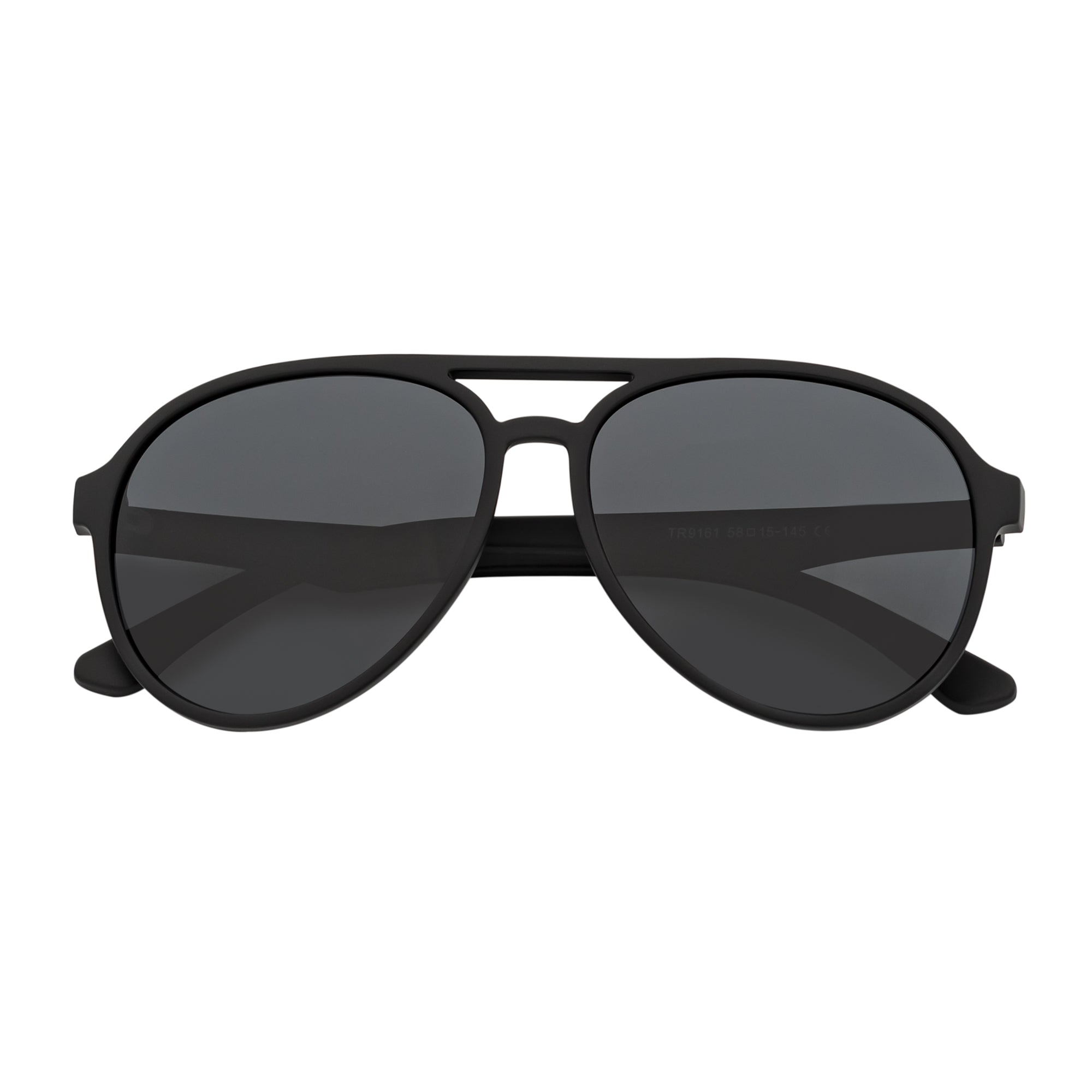 NOS - Polarized Classic Round Aviator Sunglasses Matte Black Smoke Lens