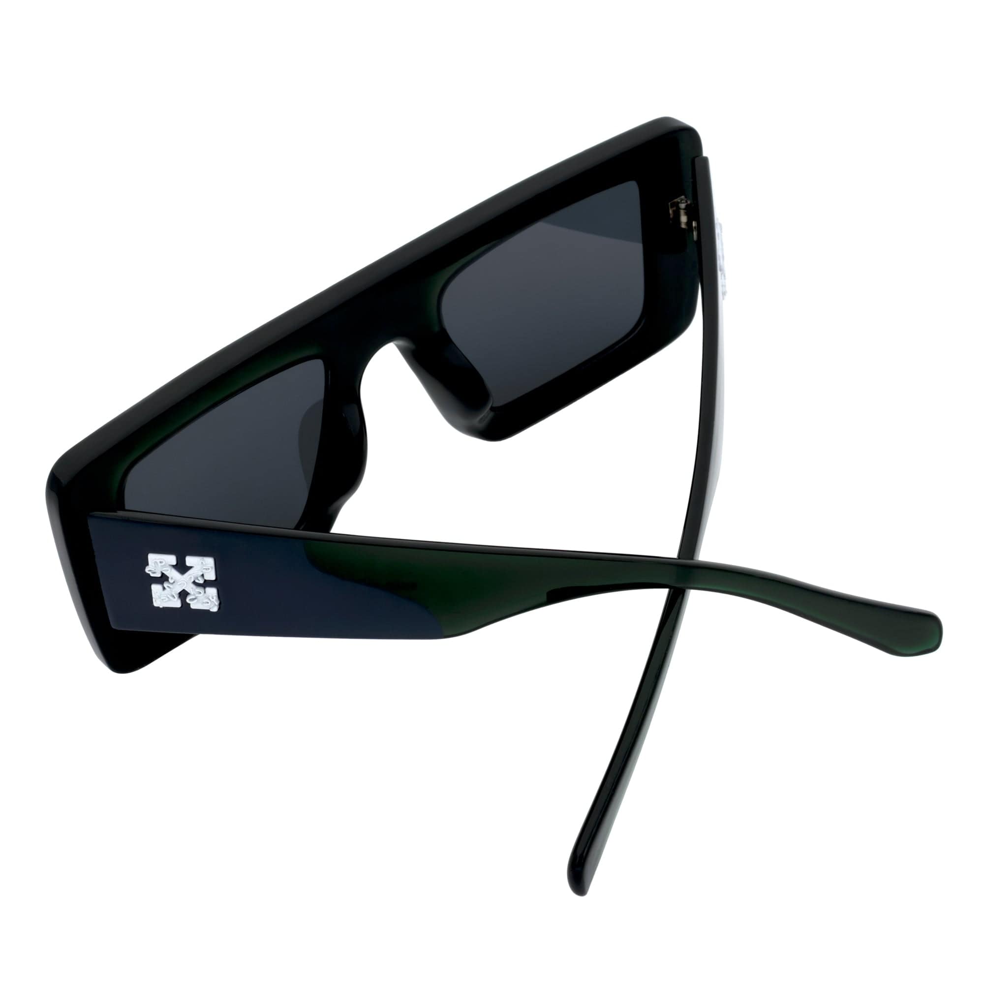 OFFSET - Two - Tone 90s Retro Thick Rectangle Sunglasses Black - Purple Smoke Tint