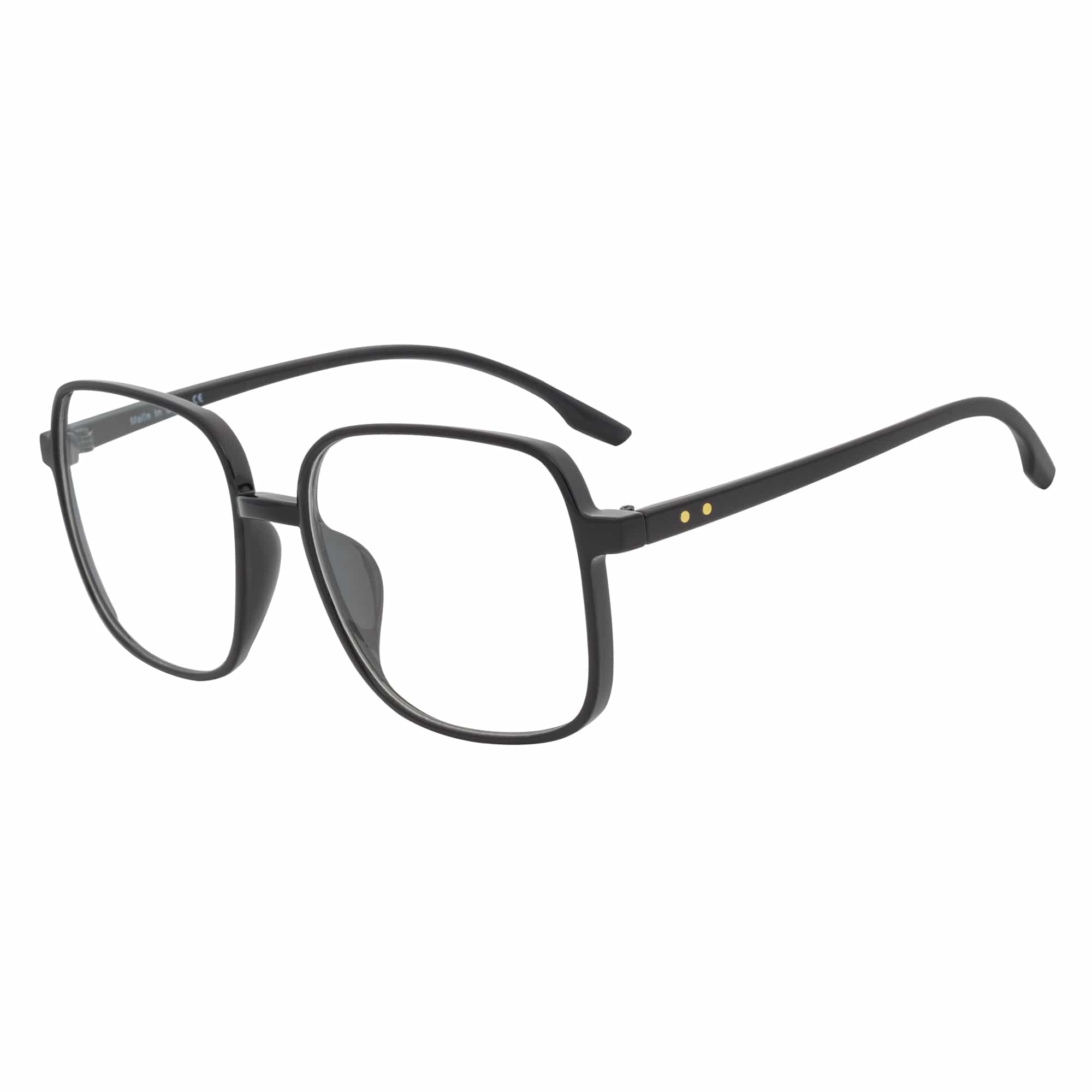 OTAKU - Large Square Glasses Blue Light Glasses Shiny Black Clear Lens