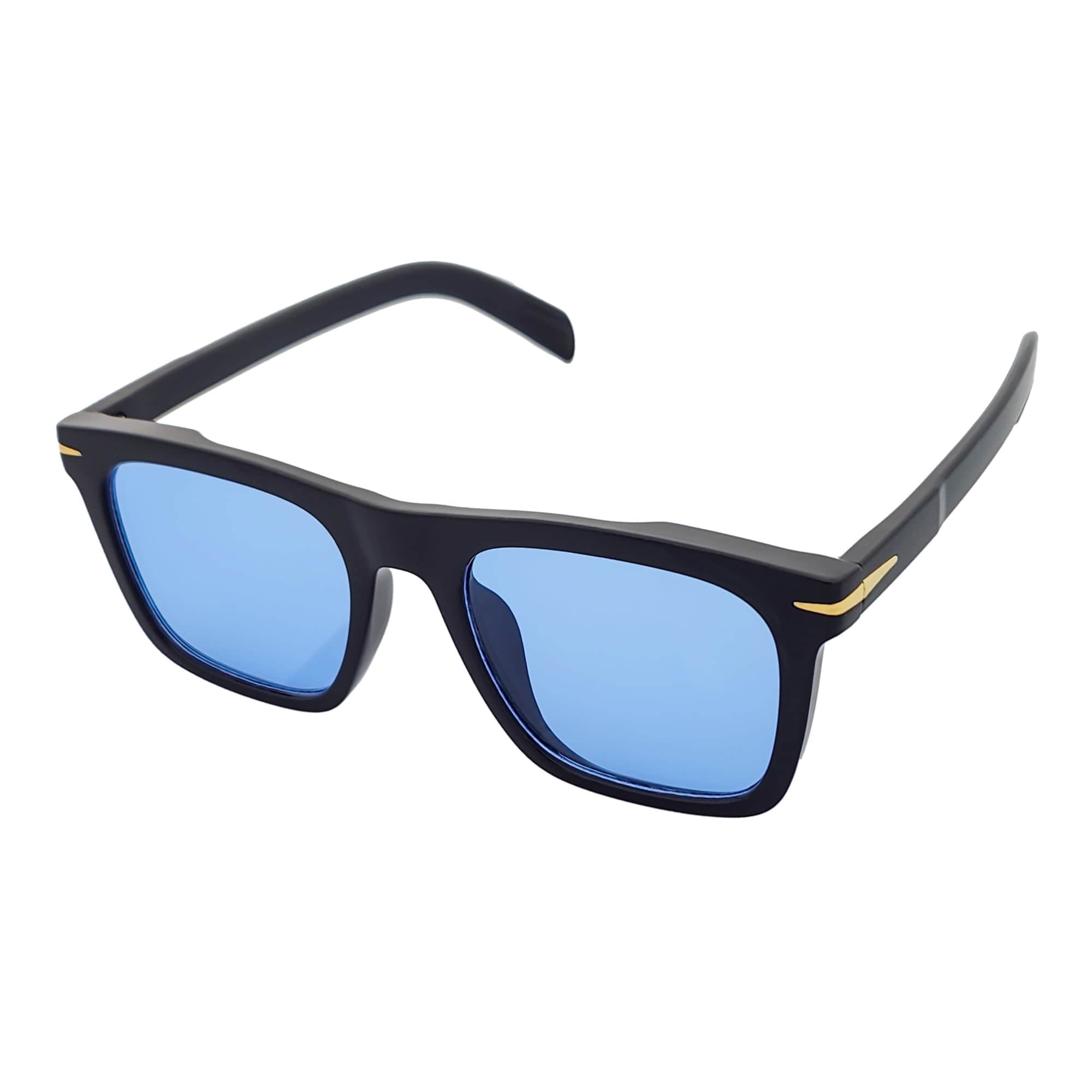 OXFORD - Square Horn Rimmed Sunglasses Metal Accent Black Blue Tint