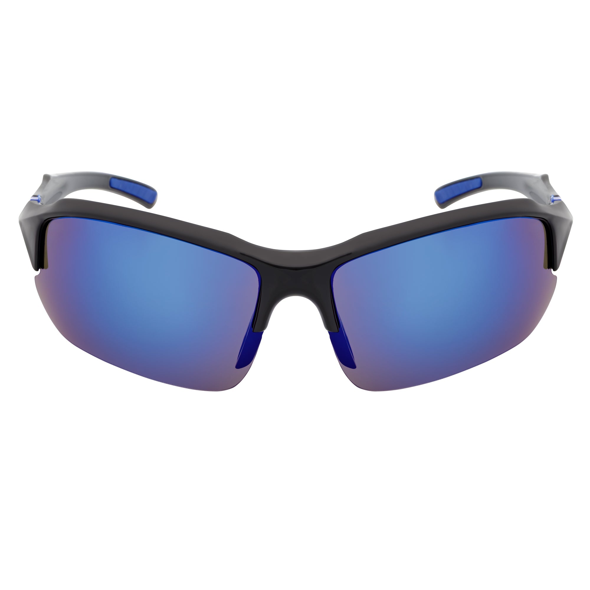 PACIFIC - Polarized Rimless Half Frame Sports Wraparound Sunglasses Gloss Black Blue Mirror