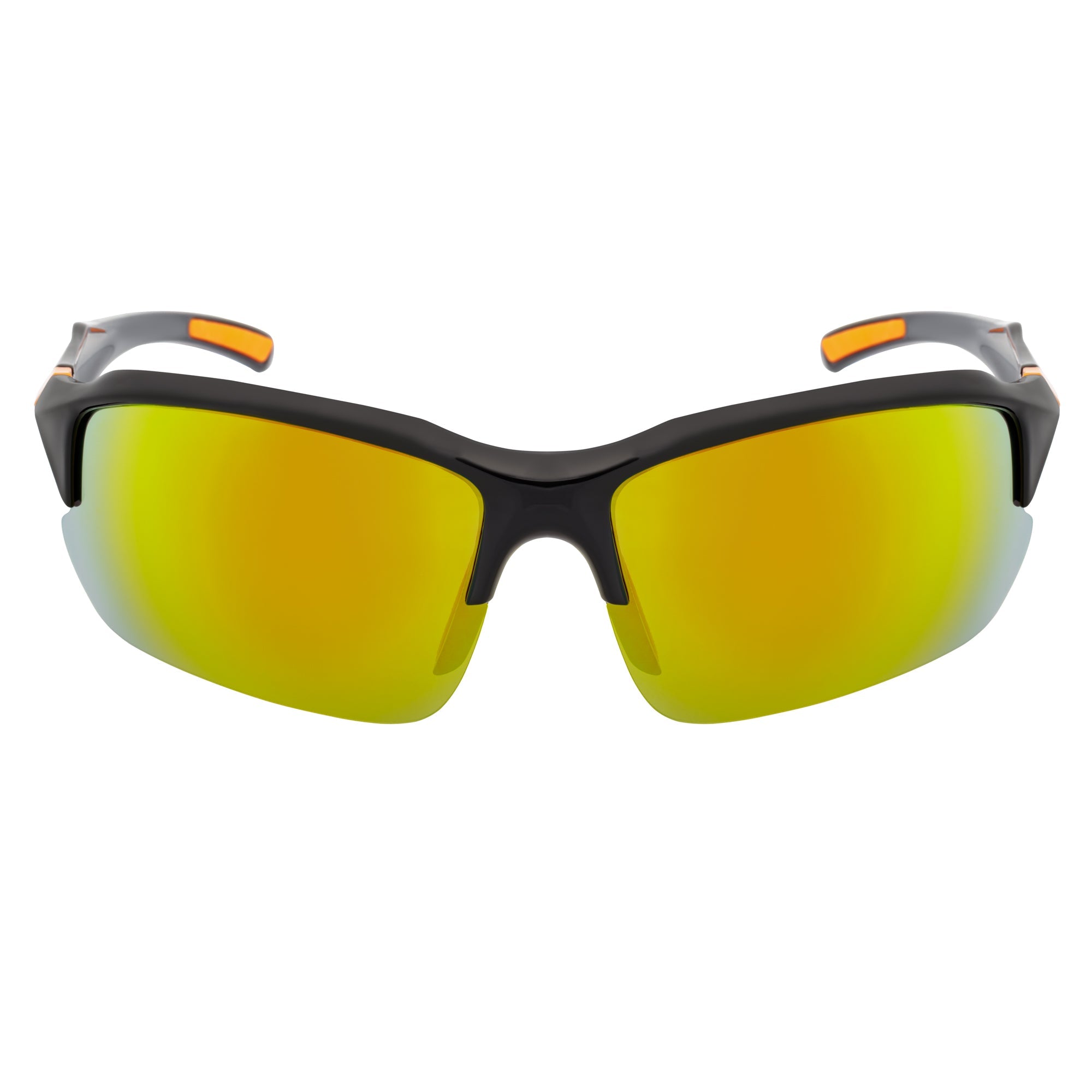 PACIFIC - Polarized Rimless Half Frame Sports Wraparound Sunglasses Gloss Black Orange Mirror