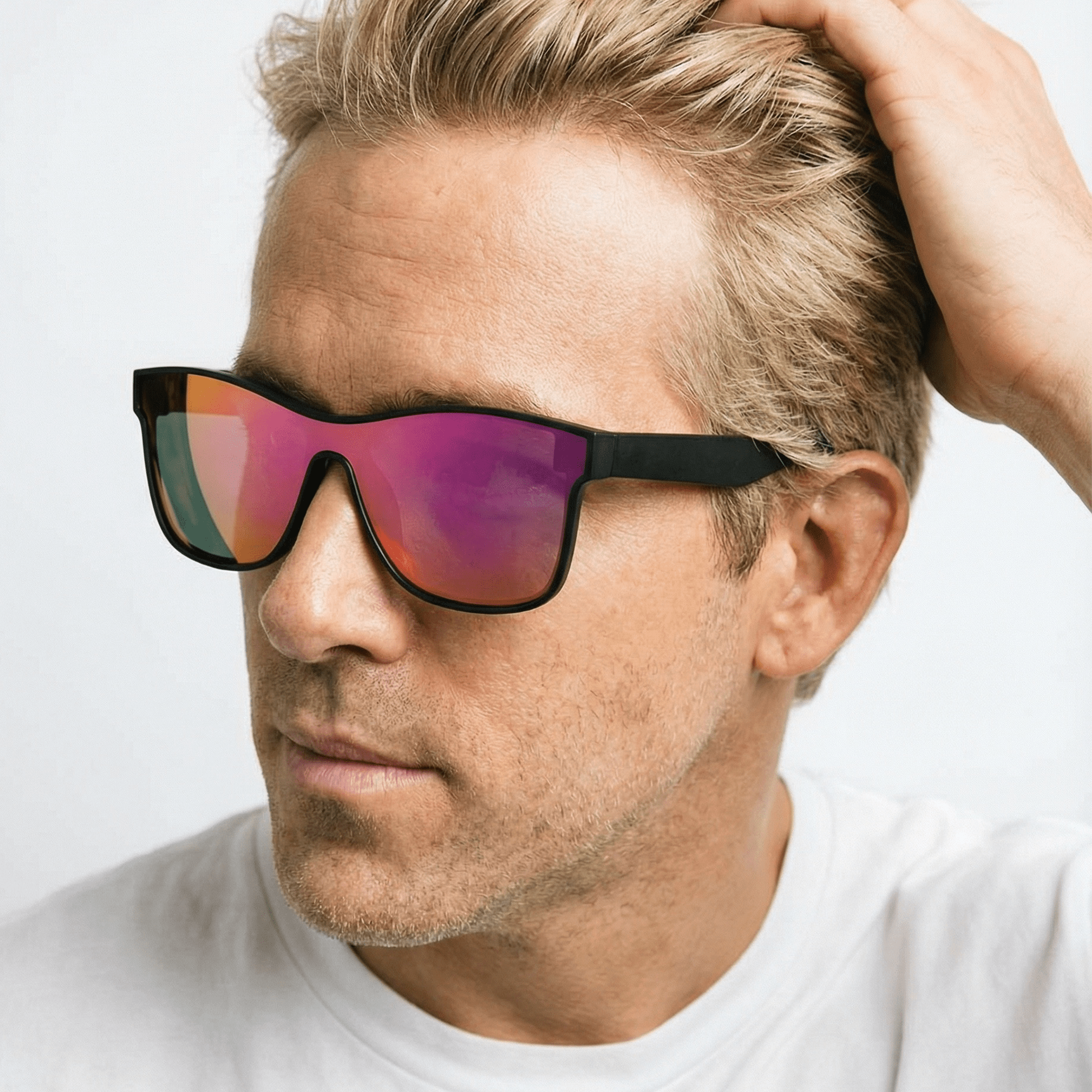 PRIME TIME - Polarized Flat Lens Sunglasses Matte Black Purple Mirror
