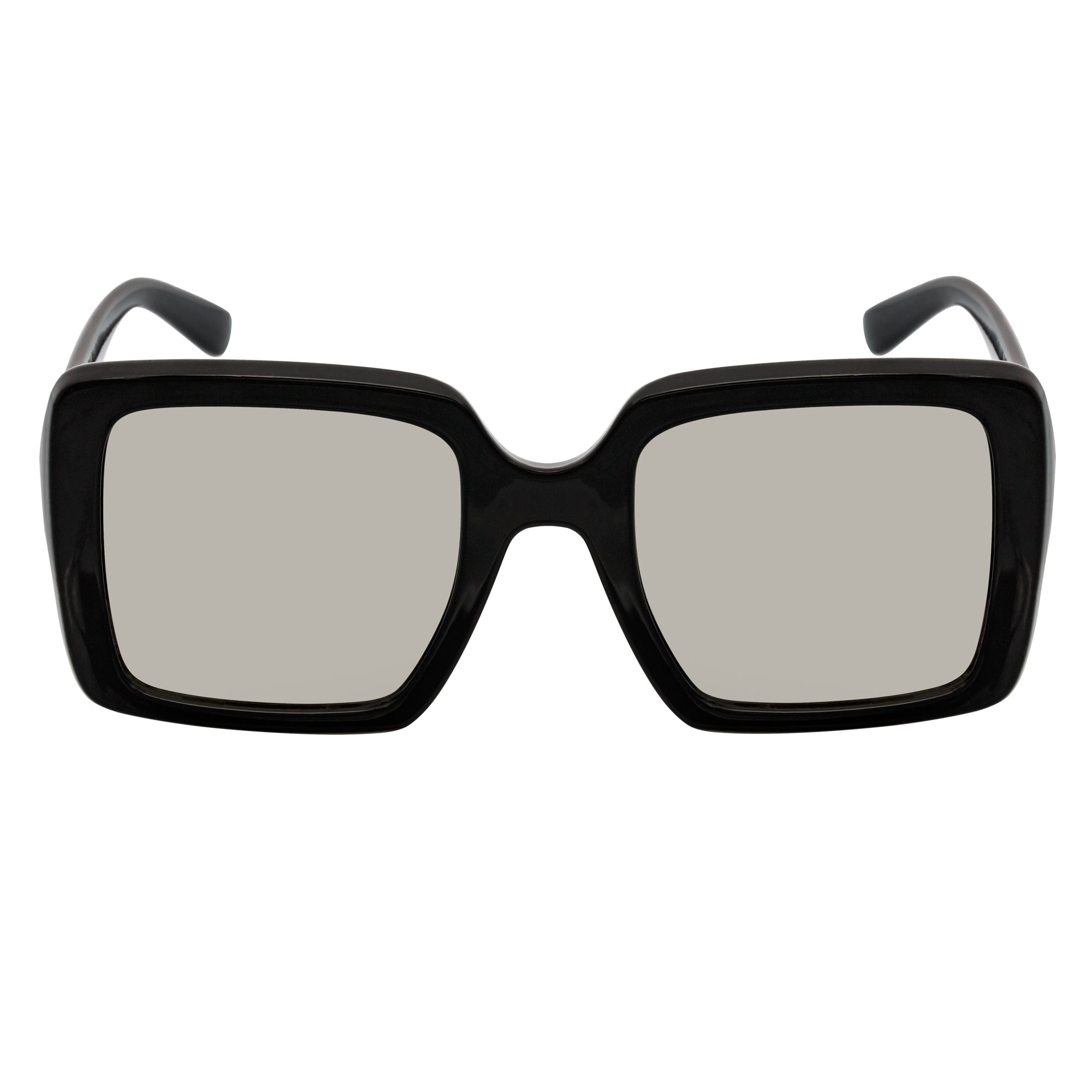 QUAD - Retro Modern Oversize Square Black Sunglasses Silver Mirror Lens