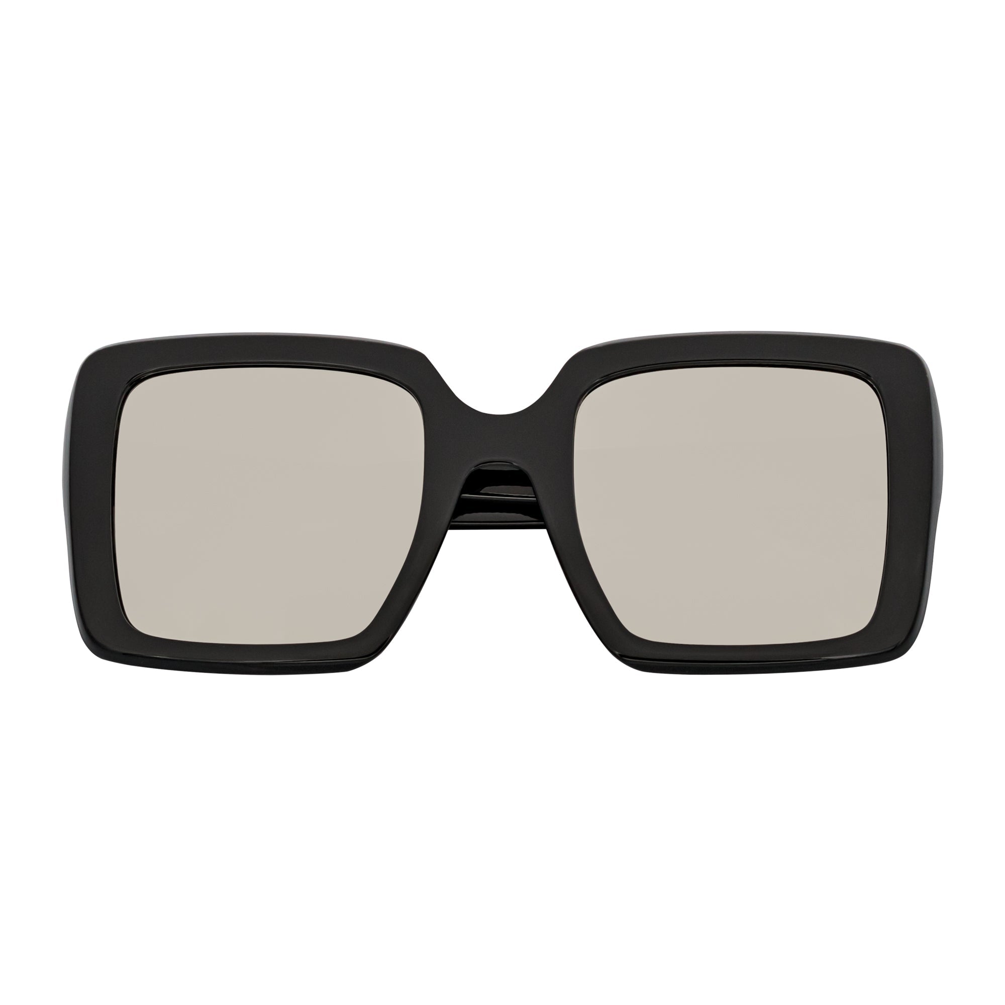 QUAD - Retro Modern Oversize Square Black Sunglasses Silver Mirror Lens