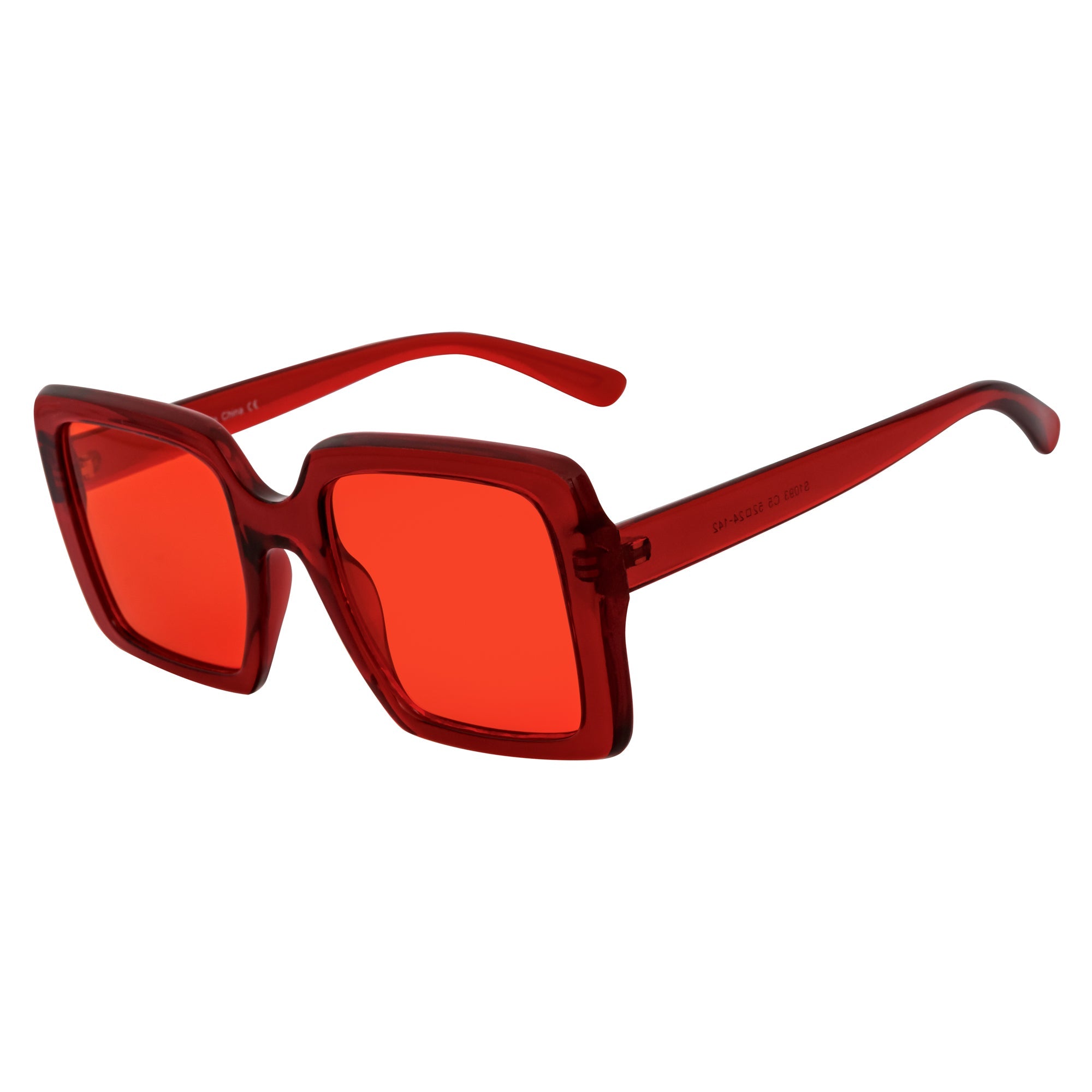 QUAD - Retro Modern Oversize Square Red Sunglasses Red Tint Lens