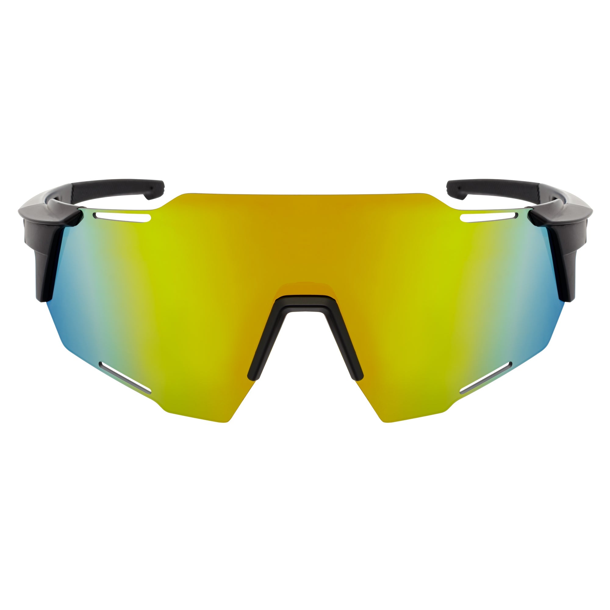 RAZER - Large Sports Wraparound Rimless Shield Sunglasses Black Orange Mirror