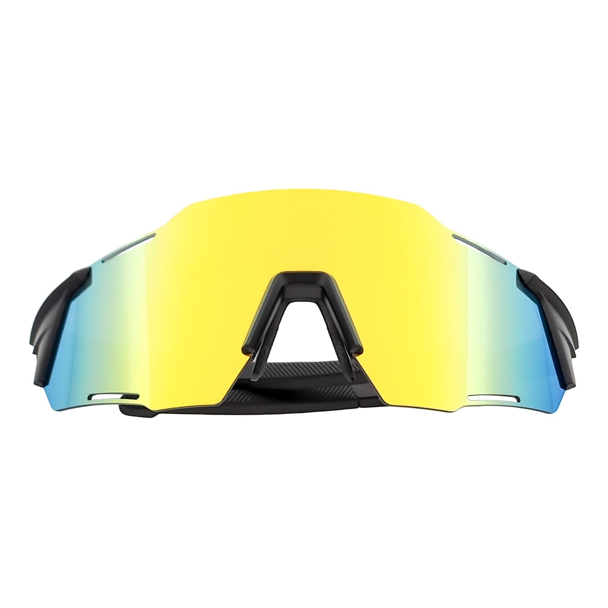 RAZER - Large Sports Wraparound Rimless Shield Sunglasses Black Orange Mirror