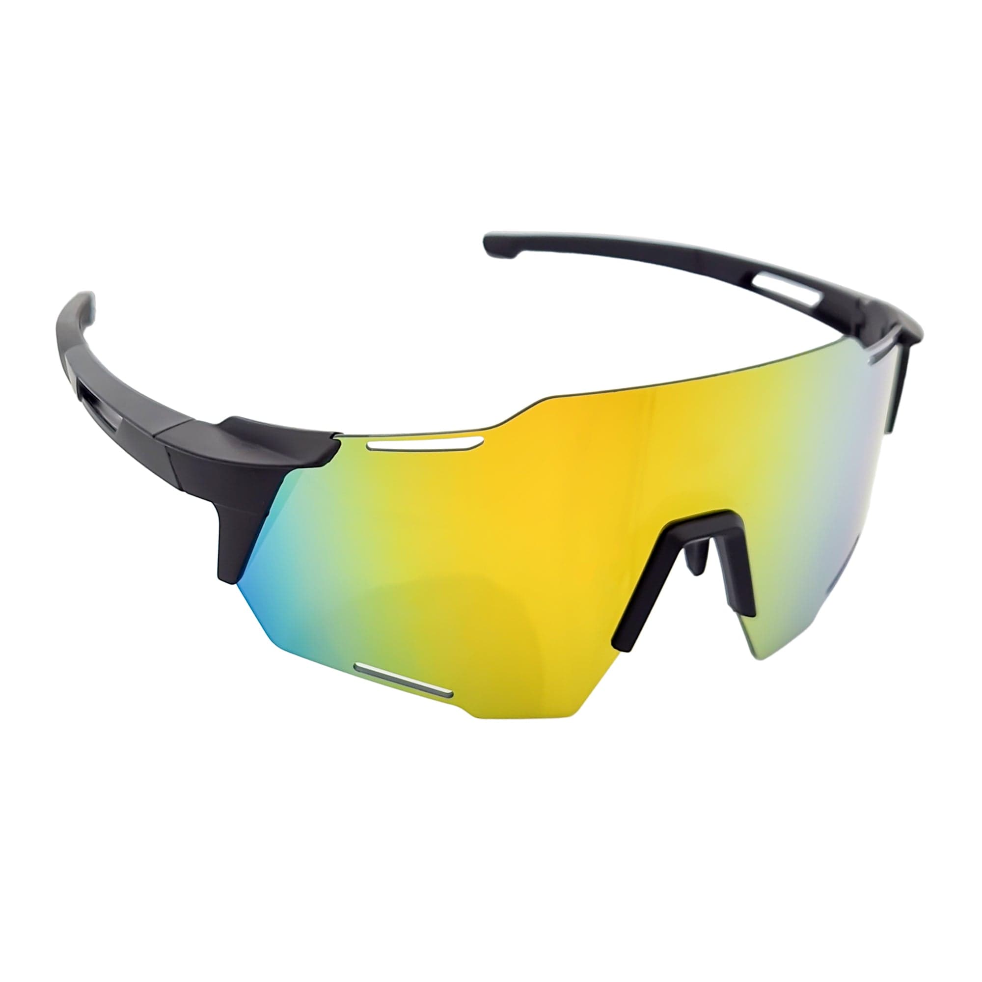 RAZER - Large Sports Wraparound Rimless Shield Sunglasses Black Orange Mirror