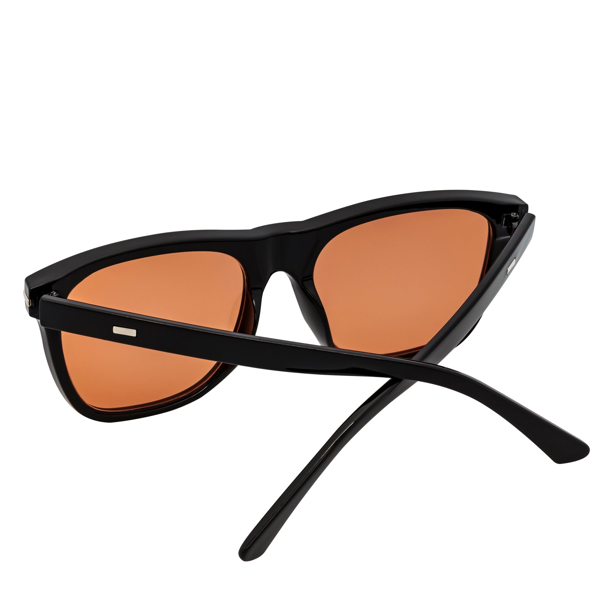 RHO - Classic Large Horn Rimmed Gloss Black Sunglasses Orange Lens