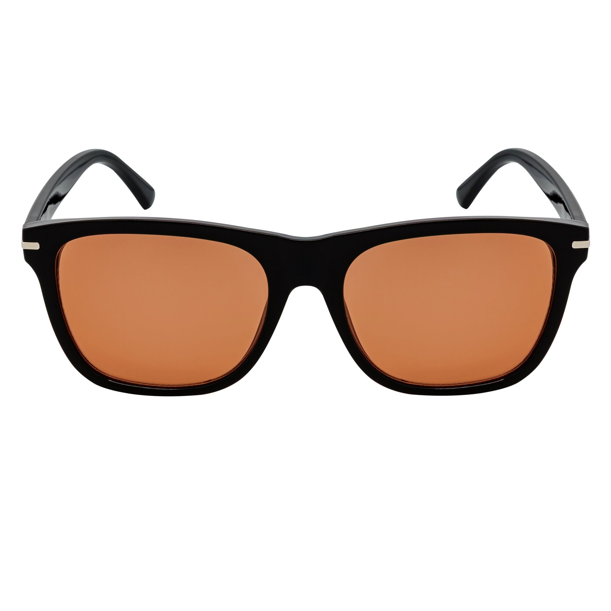 RHO - Classic Large Horn Rimmed Gloss Black Sunglasses Orange Lens