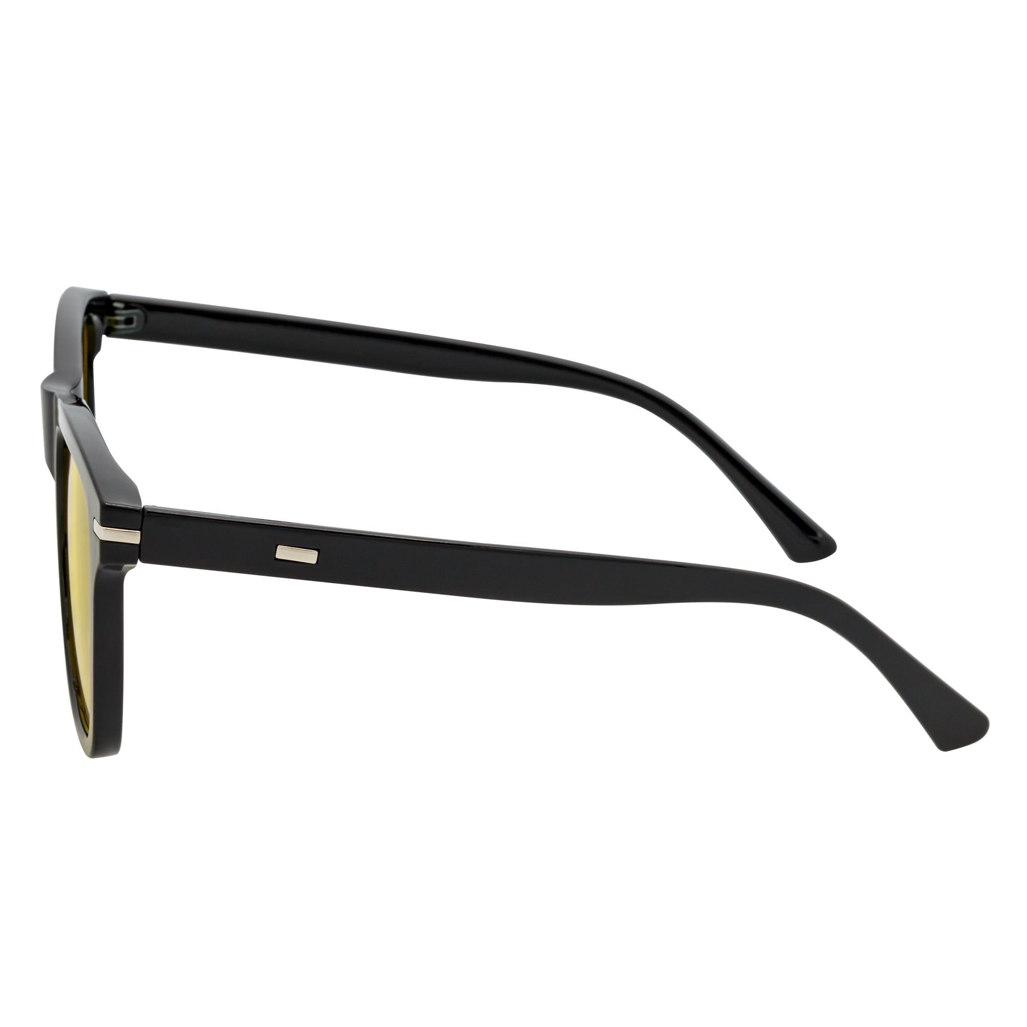 RHO - Classic Large Horn Rimmed Gloss Black Sunglasses Yellow Lens