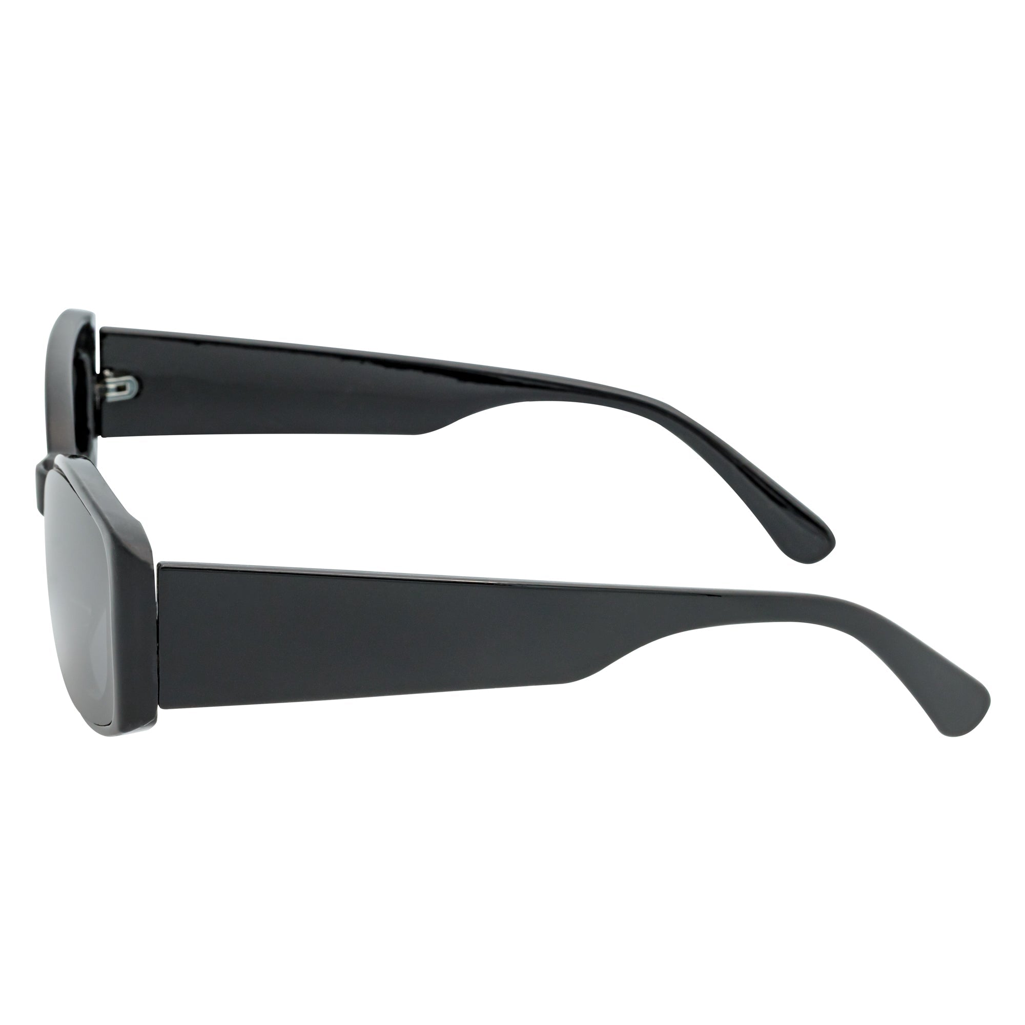 RIZZ - Small Flat Lens 90s Fashion Rectangle Black Sunglasses Smoke Lens