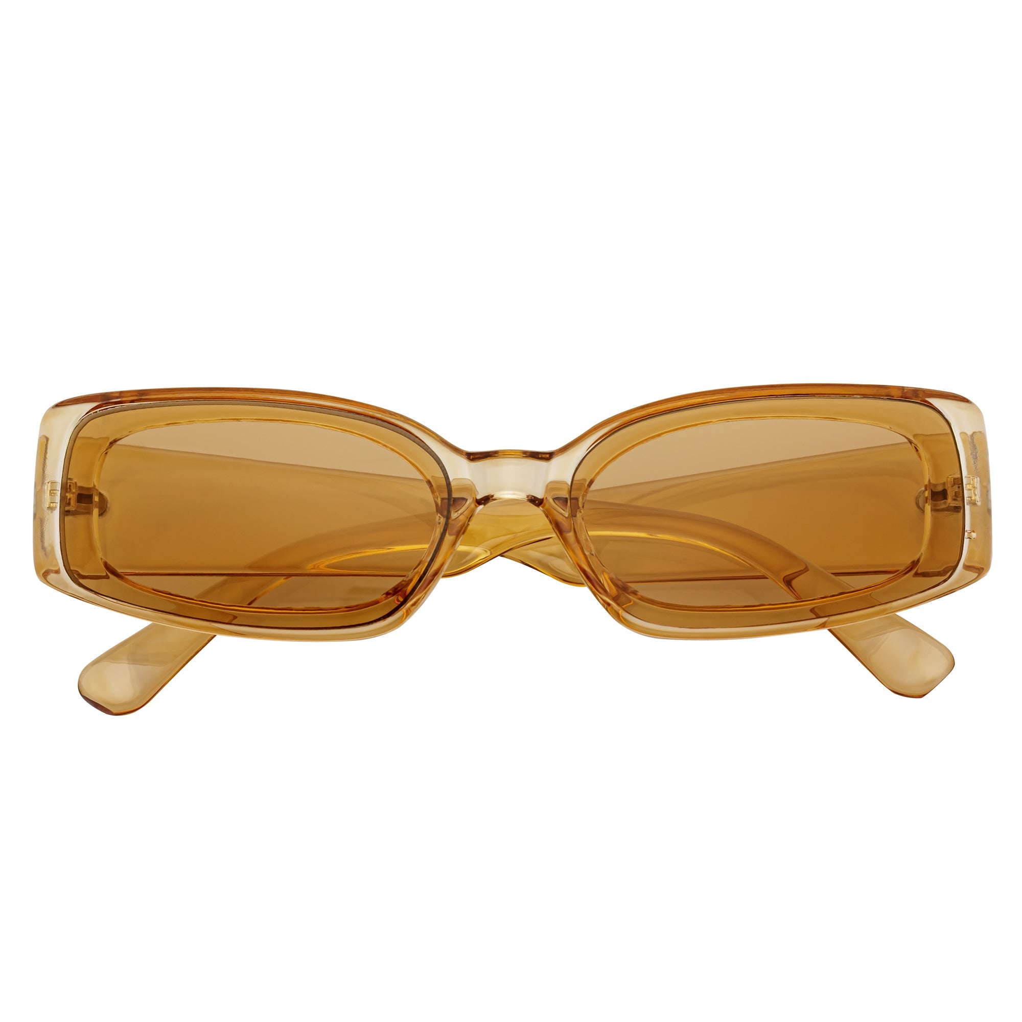 RIZZ - Small Flat Lens 90s Fashion Rectangle Brown Sunglasses Brown Lens