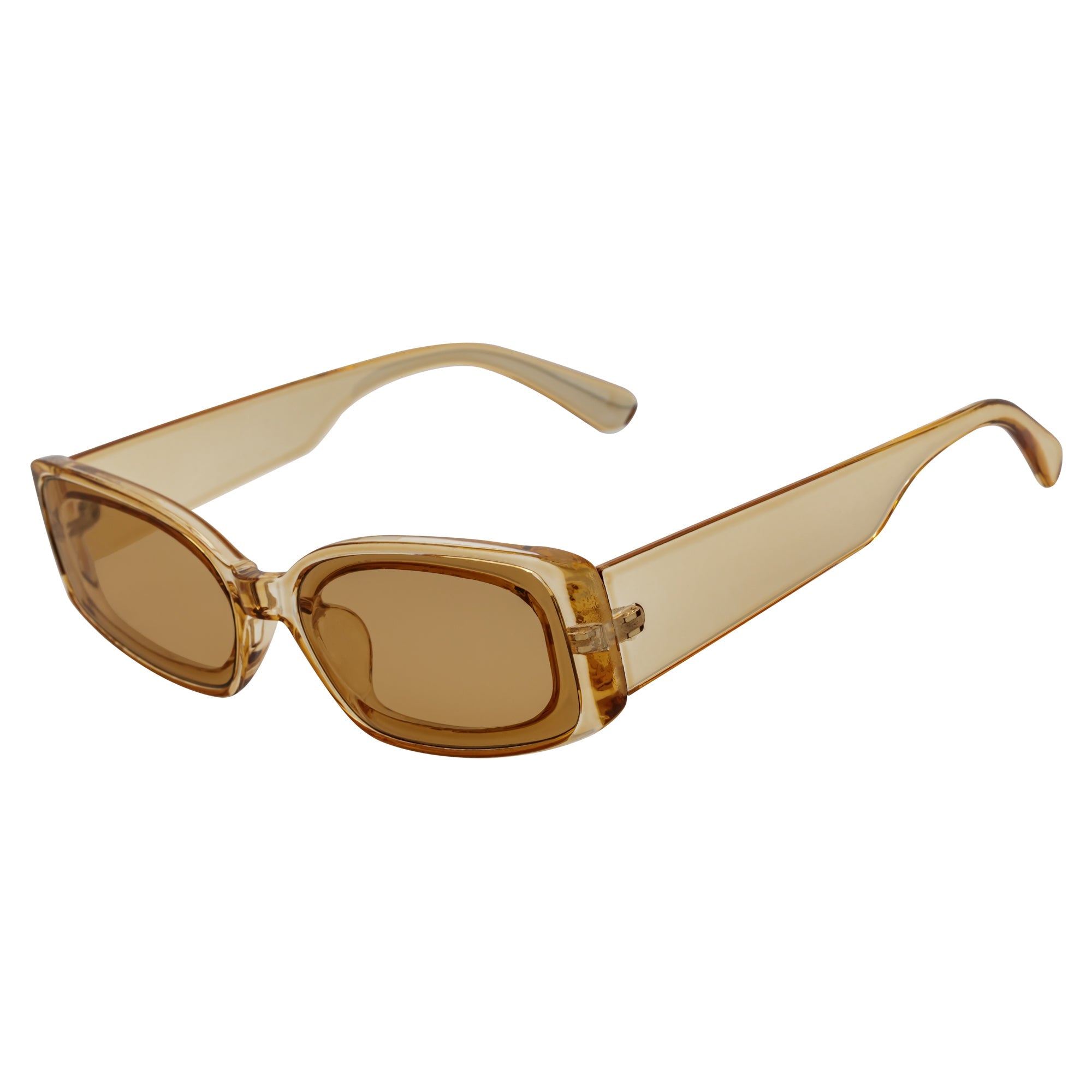RIZZ - Small Flat Lens 90s Fashion Rectangle Brown Sunglasses Brown Lens