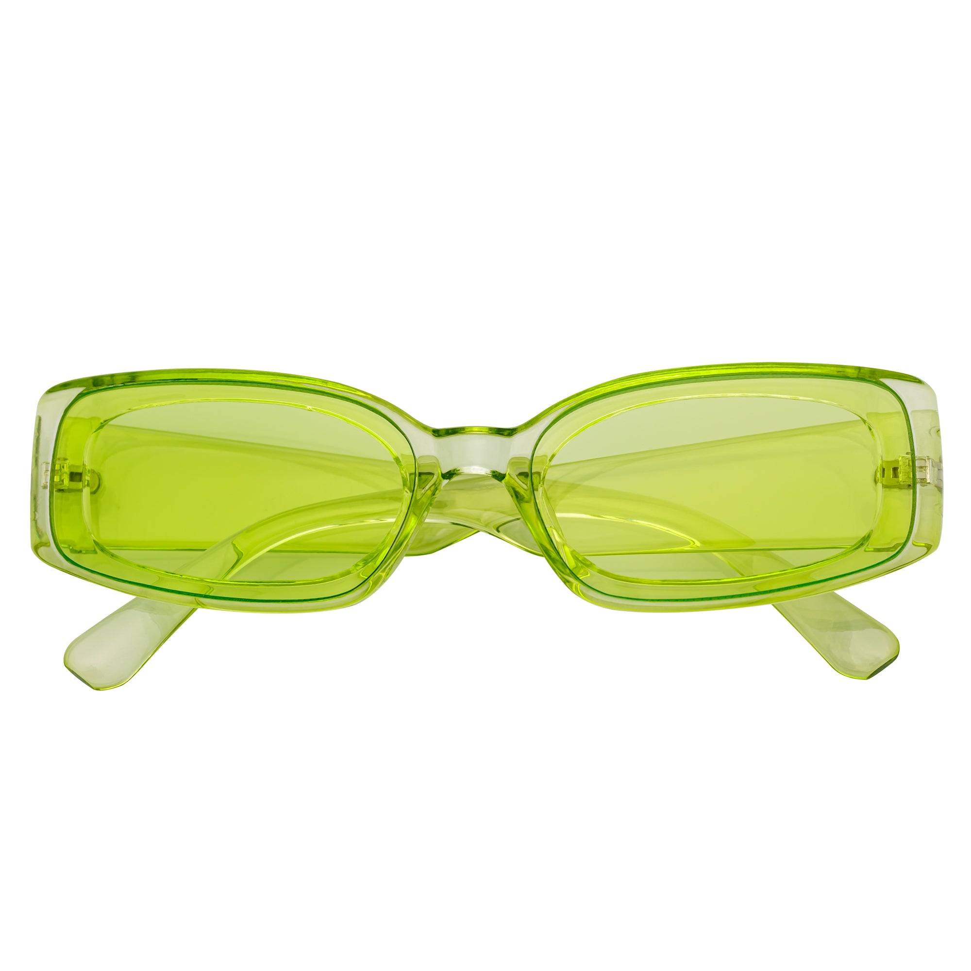 RIZZ - Small Flat Lens 90s Fashion Rectangle Green Sunglasses Green Lens